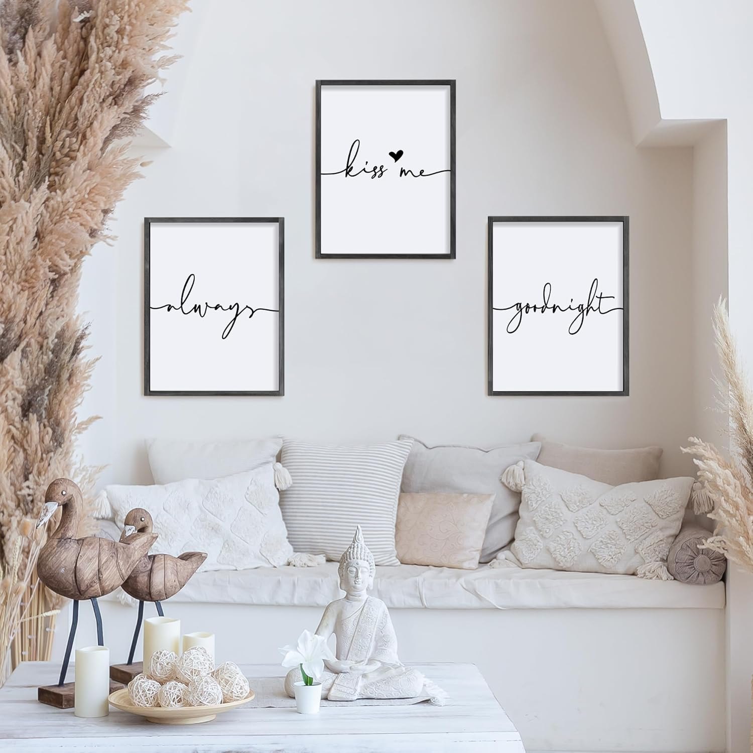 Set of 3 Framed Always Kiss Me Goodnight Sign 11"x14" Living Room Wall Decor for Farmhouse Rustic Home Wall Art Wood Signs 11"x14" Black — photo 3