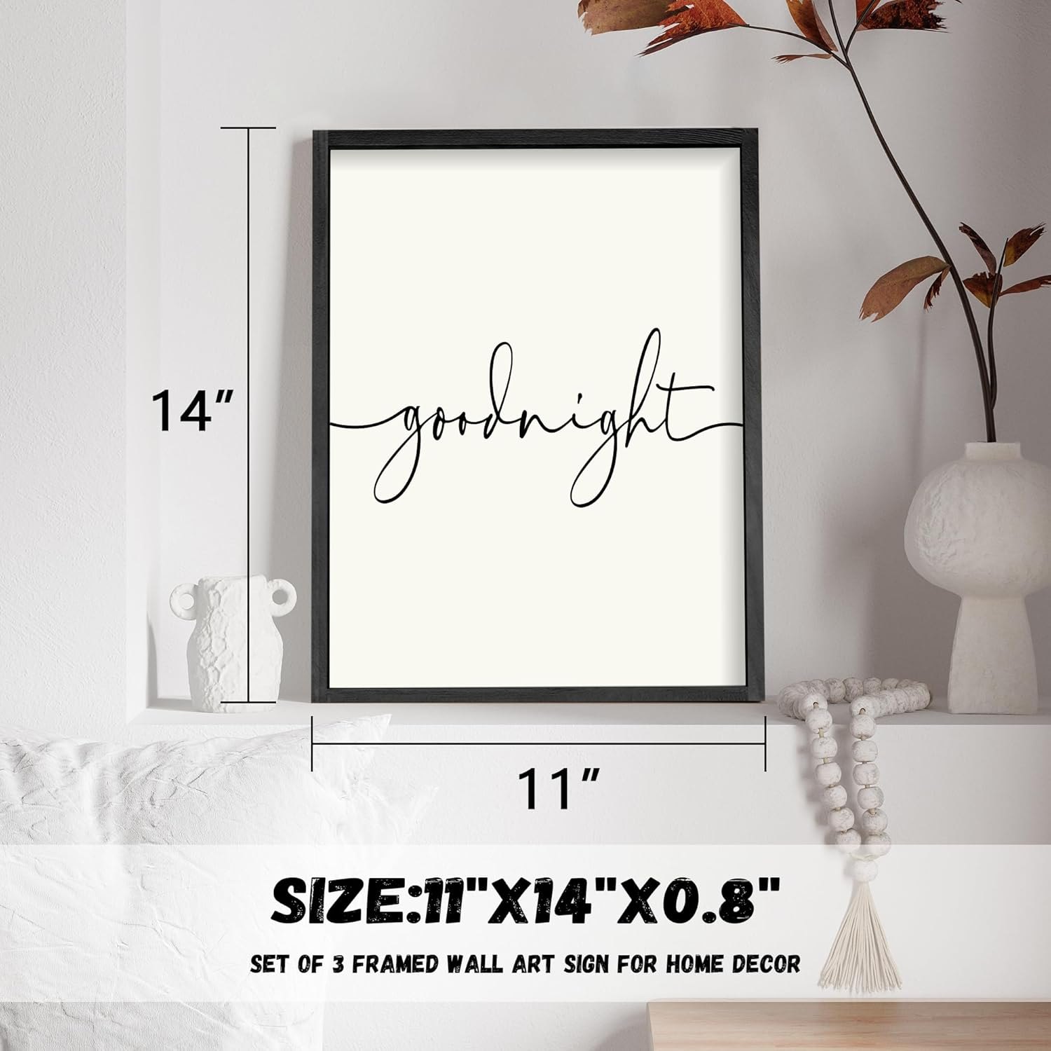 Set of 3 Framed Always Kiss Me Goodnight Sign 11"x14" Living Room Wall Decor for Farmhouse Rustic Home Wall Art Wood Signs 11"x14" Black — photo 5
