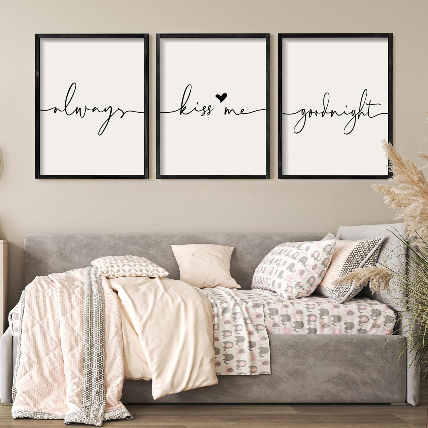 Set of 3 Framed Always Kiss Me Goodnight Sign 11"x14" Living Room Wall Decor for Farmhouse Rustic Home Wall Art Wood Signs 11"x14" Black — photo 6