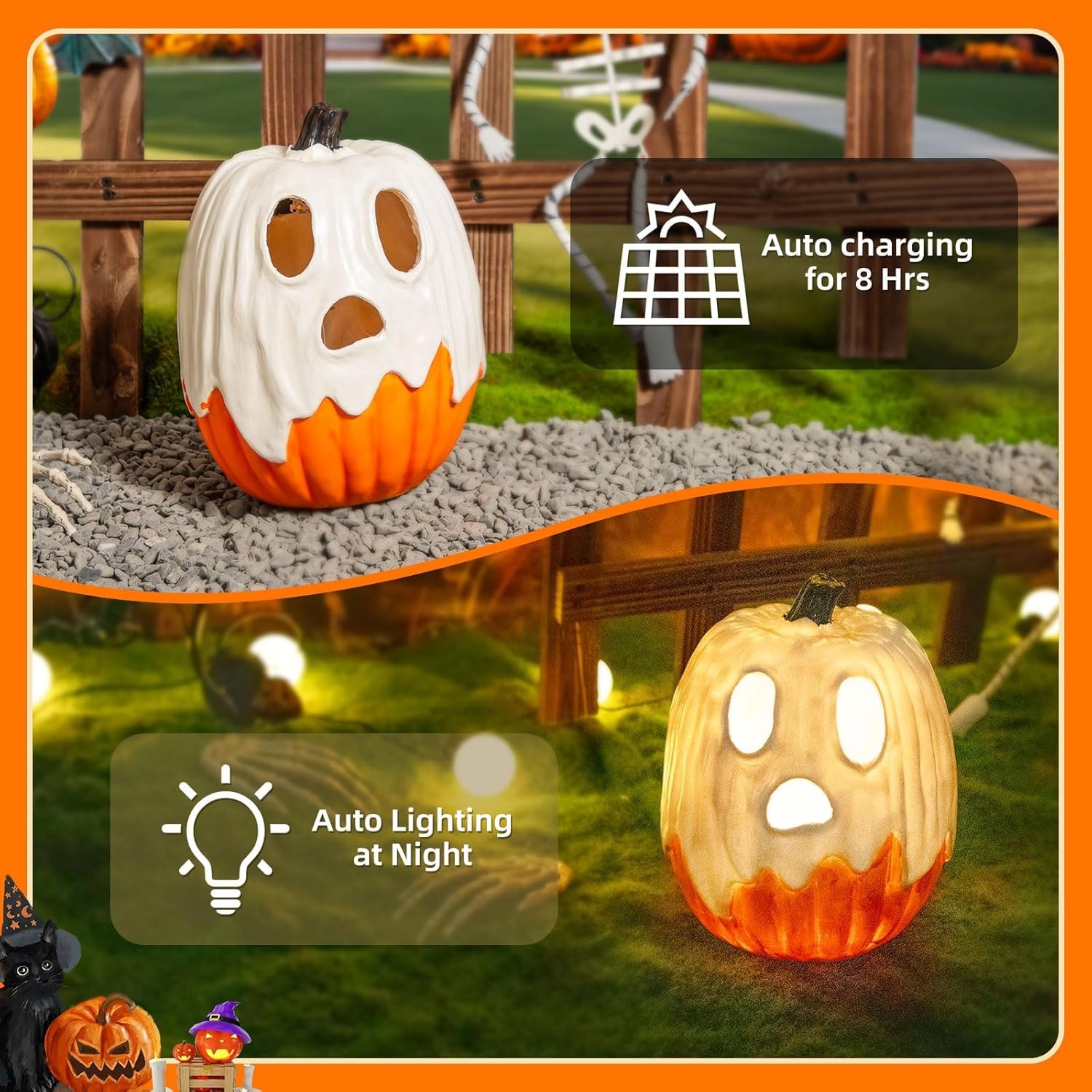 Halloween Decorations - Unique 3 Tiers Stacked Resin Jack-O-Lantern Pumpkin Pathway Solar Lights for Outdoor Garden Yard Porch Front Door (Ghost Pumpkin) Item Location: NSH-13-20-03 — photo 2
