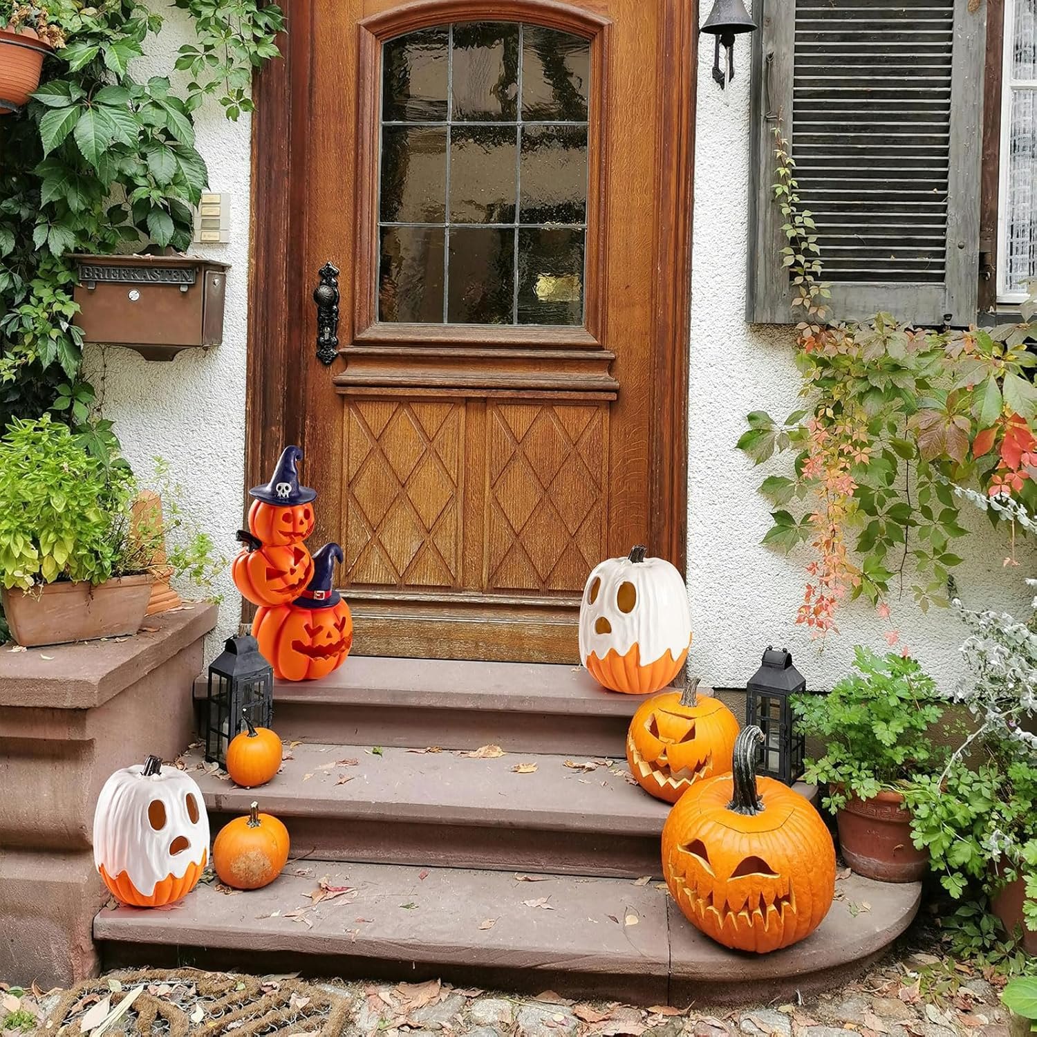 Halloween Decorations - Unique 3 Tiers Stacked Resin Jack-O-Lantern Pumpkin Pathway Solar Lights for Outdoor Garden Yard Porch Front Door (Ghost Pumpkin) Item Location: NSH-13-20-03 — photo 6