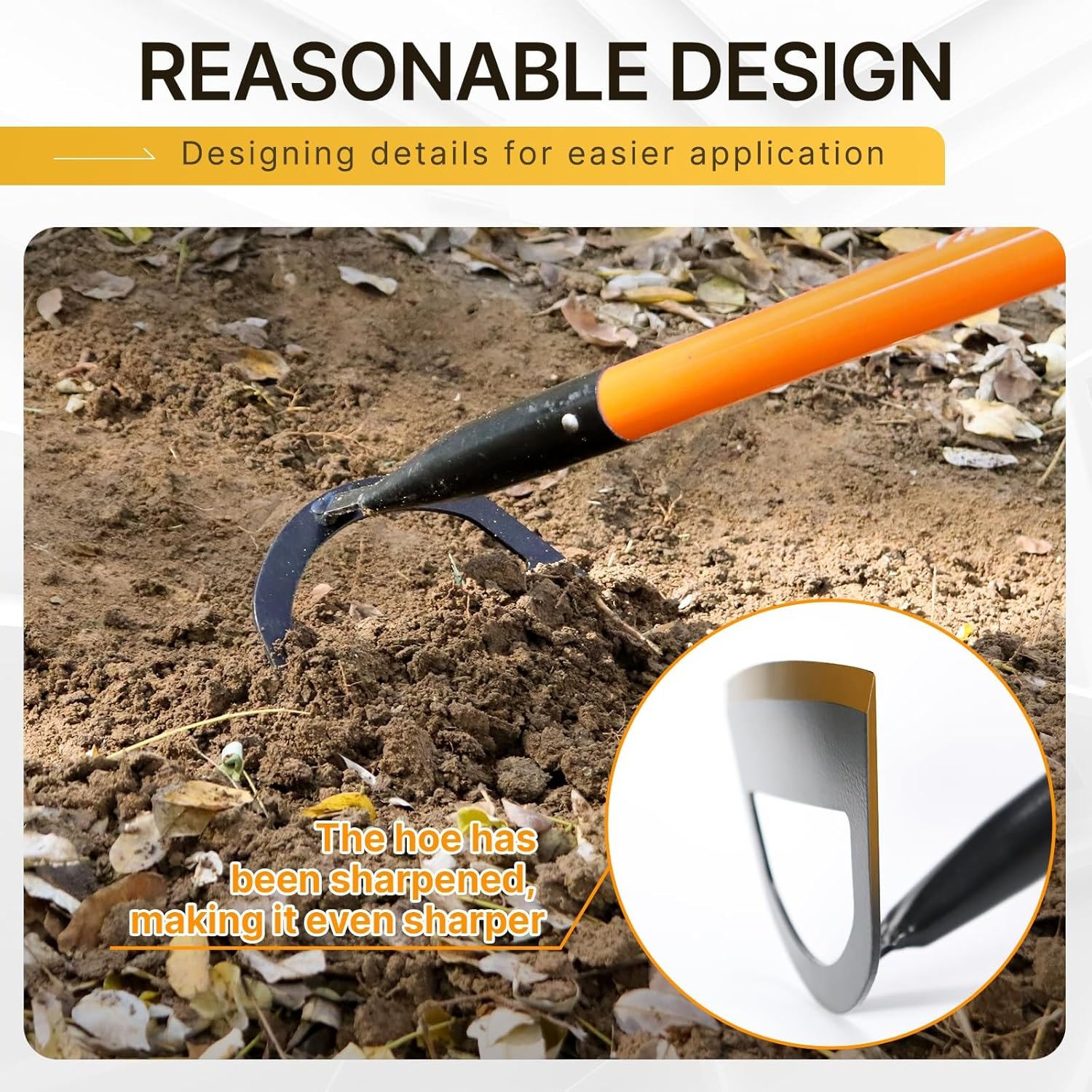 Sharpened Garden Hoe 57 Inch Heavy Duty Weeding Hoe with 8.3 Inch Blade and Fiberglass Handle Pre Sharpened for Effortless Cutting Lawn and Soil Tool — photo 2