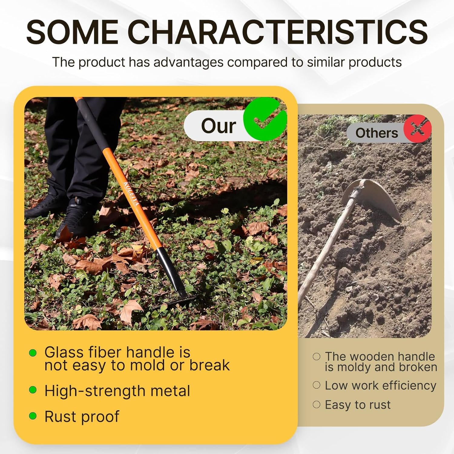 Sharpened Garden Hoe 57 Inch Heavy Duty Weeding Hoe with 8.3 Inch Blade and Fiberglass Handle Pre Sharpened for Effortless Cutting Lawn and Soil Tool — photo 4