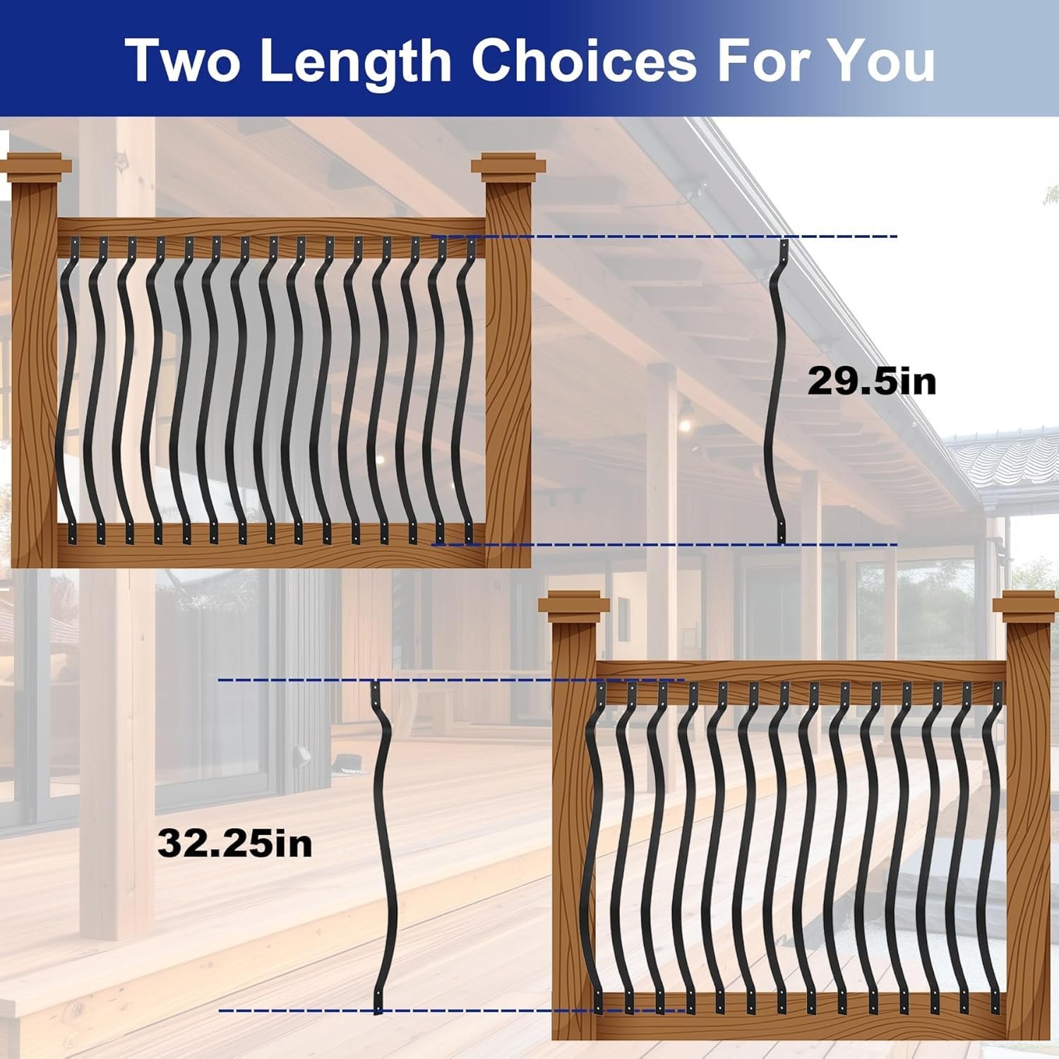 15-Pack 32.25 Inch Metal Deck Spindles, Staircase Balusters with Screws, Wavy Iron Railing for Outdoor Stair Porch 32.25\" — photo 4