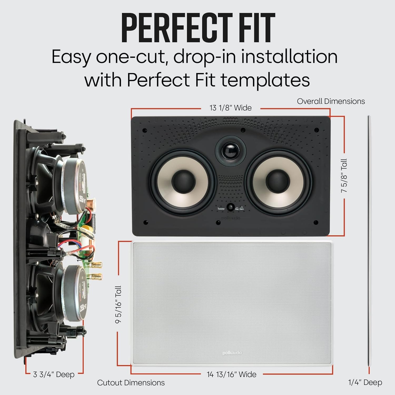 Polk Audio 255c-RT in Wall Speakers (2) 5.25" Drivers - The Vanishing Series | Easily Fits into the Wall | Power Port | Paintable Grille, Center Channel Speakers, Home Audio, Black/White Single — photo 3