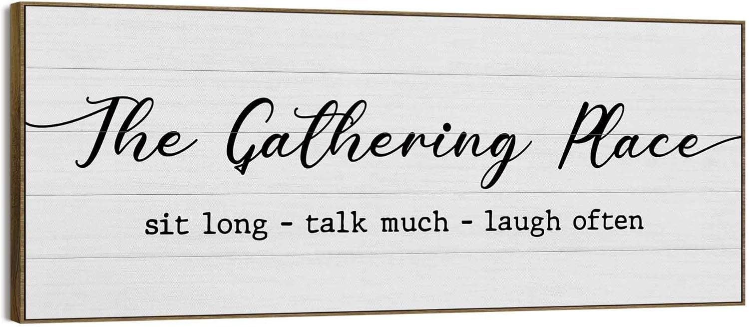 the Gathering Place Sign Large Wall Art Decor Framed for Dining Room Kitchen 15x40, Gather Canvas Wall Art Print for Bedroom Living Room, Rustic Farmhouse Signs Wall Artwork Picture