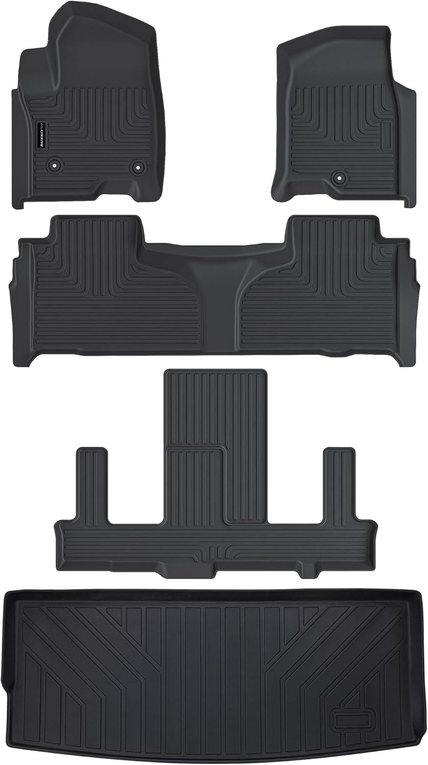 AUXKO All Weather Floor Mats & Cargo Mat for 2025-2021 Chevrolet Tahoe & GMC Yukon(Not XL) & Cadillac Escalade 7 Seat 2 Row Bucket Seat Accessories Odorless Anti-Slip Liner Black tahoe&yukon 7p|2021-2025|floor+cargo mats