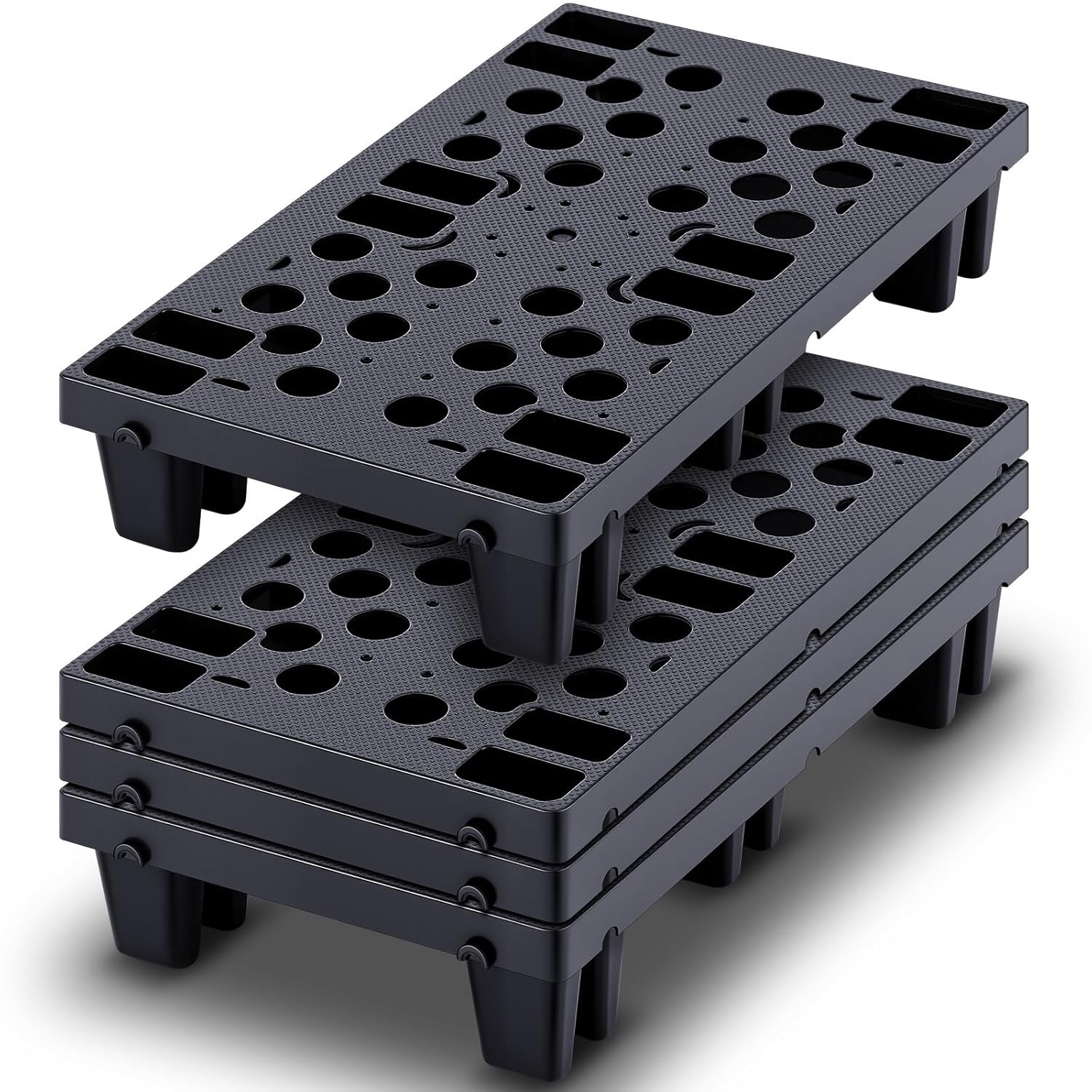 4 Pcs Plastic Pallets for Basement Storage Nestable Moisture Waterproof Lightweight Floor Pallets with Breathable Grid for Indoor Outdoor Supermarket Warehouse (19.6 x 11.8 x 3.9 Inch,Black) 19.6 x 11.8 x 3.9 Inch Black 4