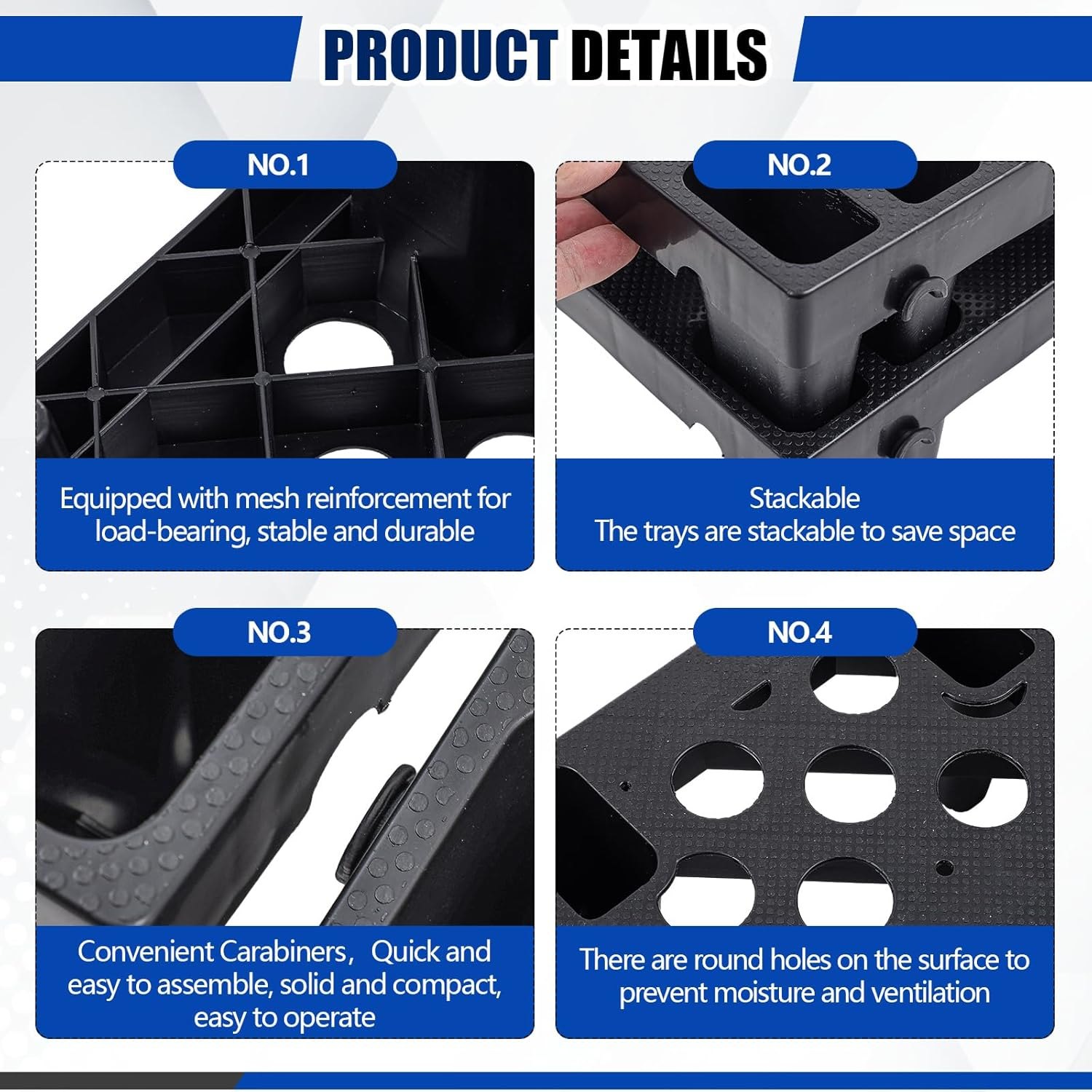 4 Pcs Plastic Pallets for Basement Storage Nestable Moisture Waterproof Lightweight Floor Pallets with Breathable Grid for Indoor Outdoor Supermarket Warehouse (19.6 x 11.8 x 3.9 Inch,Black) 19.6 x 11.8 x 3.9 Inch Black 4 — photo 3
