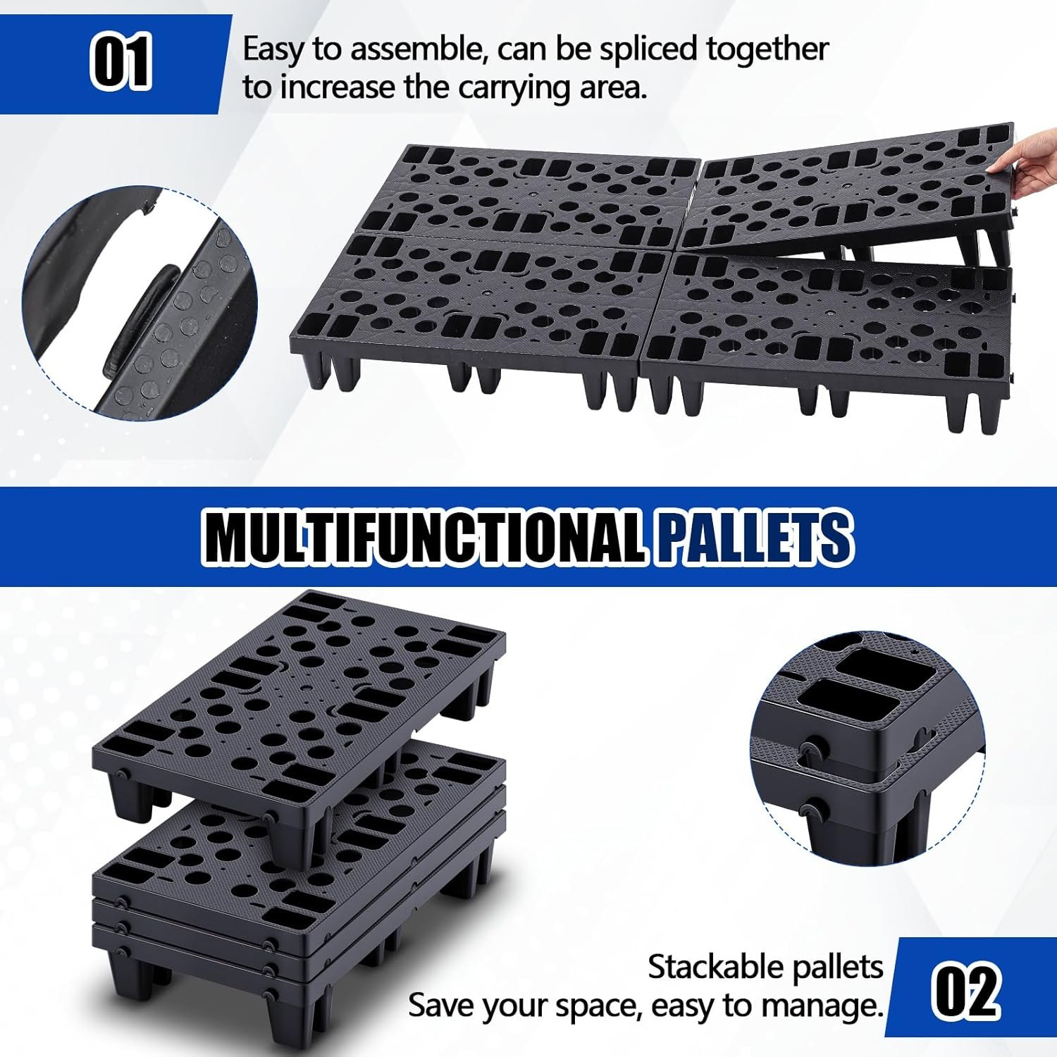 4 Pcs Plastic Pallets for Basement Storage Nestable Moisture Waterproof Lightweight Floor Pallets with Breathable Grid for Indoor Outdoor Supermarket Warehouse (19.6 x 11.8 x 3.9 Inch,Black) 19.6 x 11.8 x 3.9 Inch Black 4 — photo 4