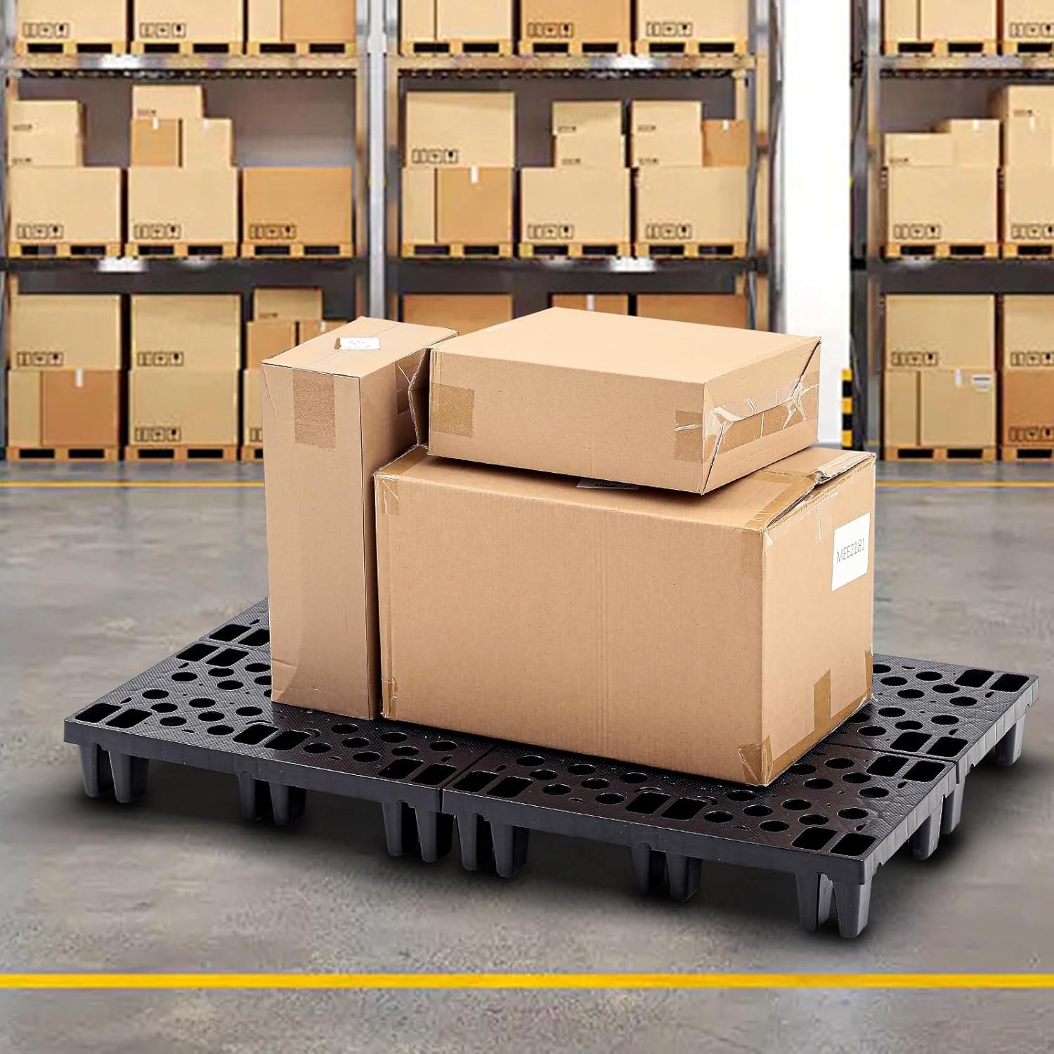 4 Pcs Plastic Pallets for Basement Storage Nestable Moisture Waterproof Lightweight Floor Pallets with Breathable Grid for Indoor Outdoor Supermarket Warehouse (19.6 x 11.8 x 3.9 Inch,Black) 19.6 x 11.8 x 3.9 Inch Black 4 — photo 6