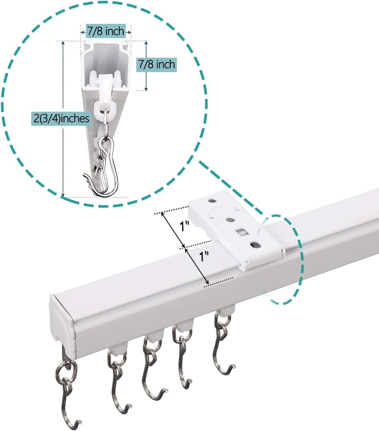 ChadMade Ceiling Track Kit with Hooks, Wall Mount Curtain Track, x-Large Size for Space 12ft - 18ft Wide, Single Window Rods Work with Grommet and Pinch Pleated Curtain 12-18ft (144-216in) — photo 2