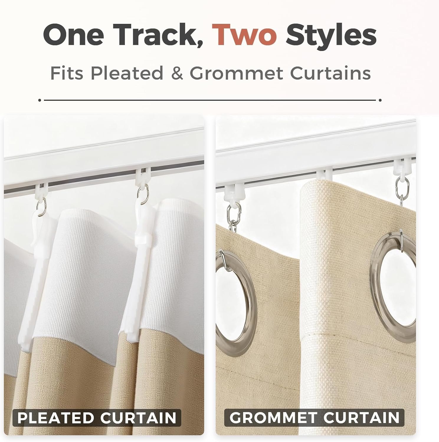 ChadMade Ceiling Track Kit with Hooks, Wall Mount Curtain Track, x-Large Size for Space 12ft - 18ft Wide, Single Window Rods Work with Grommet and Pinch Pleated Curtain 12-18ft (144-216in) — photo 4