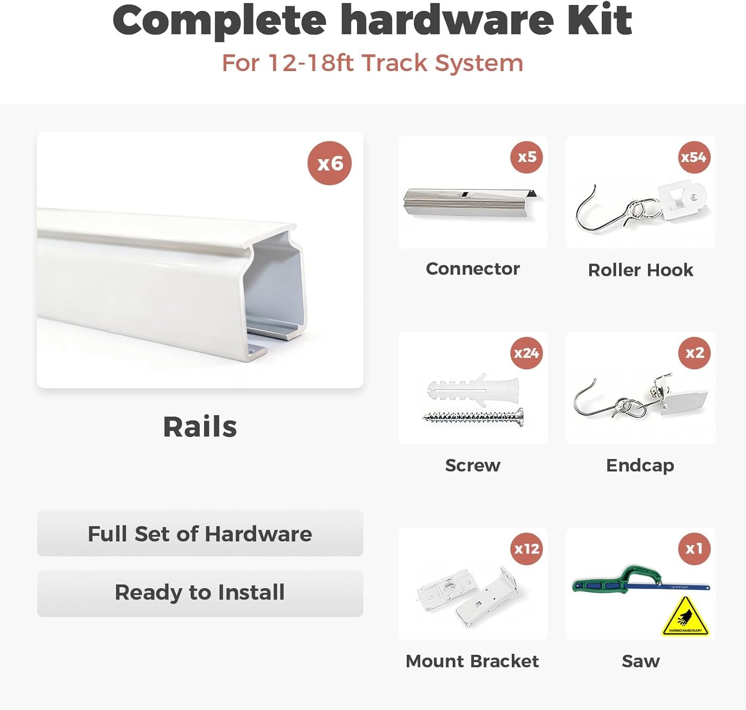 ChadMade Ceiling Track Kit with Hooks, Wall Mount Curtain Track, x-Large Size for Space 12ft - 18ft Wide, Single Window Rods Work with Grommet and Pinch Pleated Curtain 12-18ft (144-216in) — photo 6