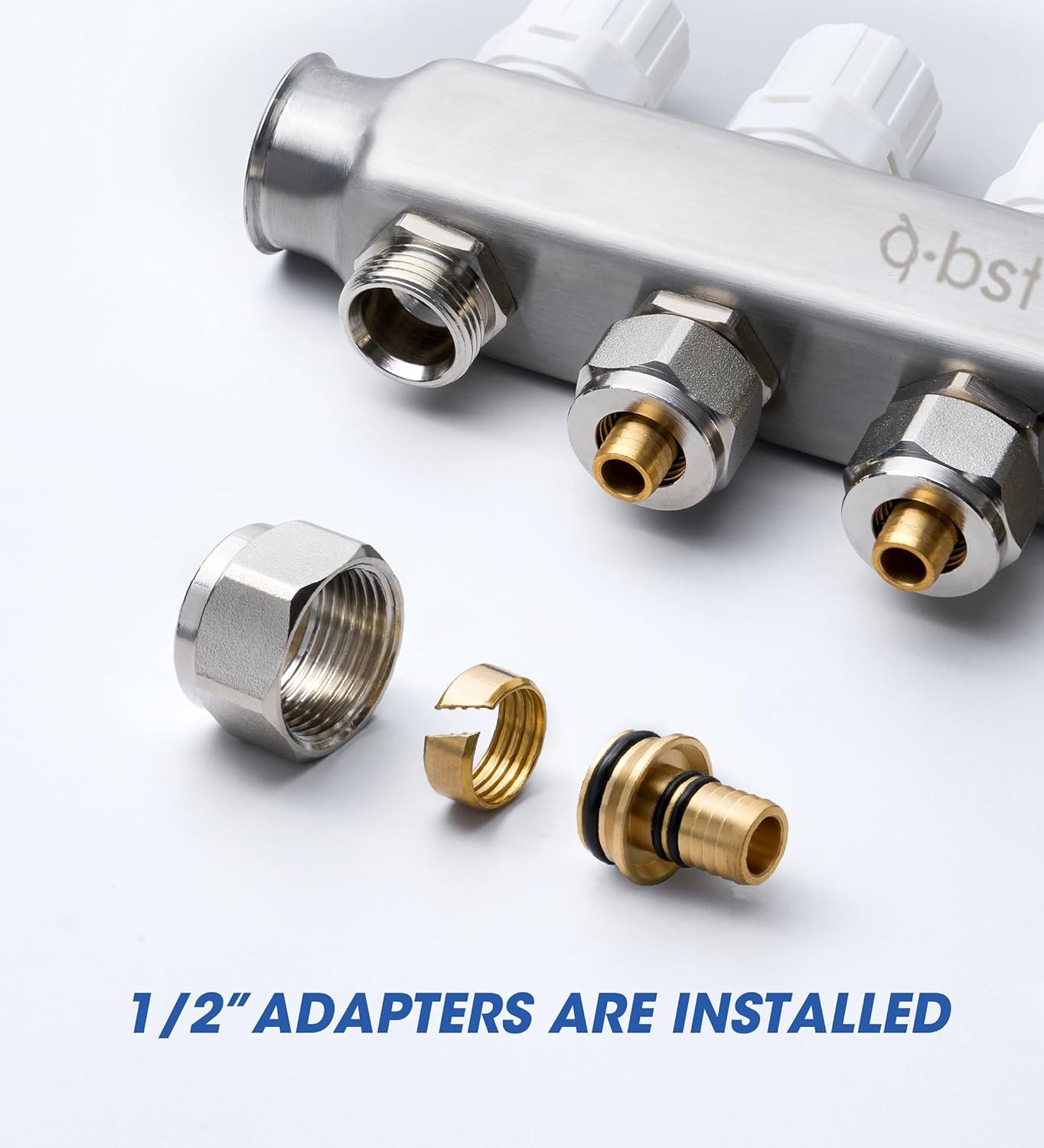 ABST PEX Manifold,5 Loop Stainless Steel Floor Radiant Heat Manifold Kit with 1/2" Adapters Included for Hydronic Radiant Floor Heating 5-Loop — photo 9