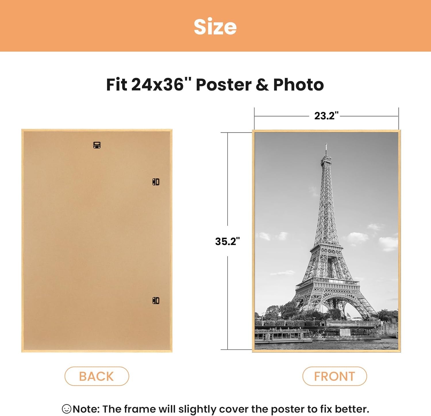 upsimples 24x36 Poster Frame Natural 3 Pack, Scratch-Proof Picture Frames 24 x 36 for Photo Gallery - Slide-In Strips, Horizontal or Vertical Wall Mounting Natural 24"L x 36"W — photo 5