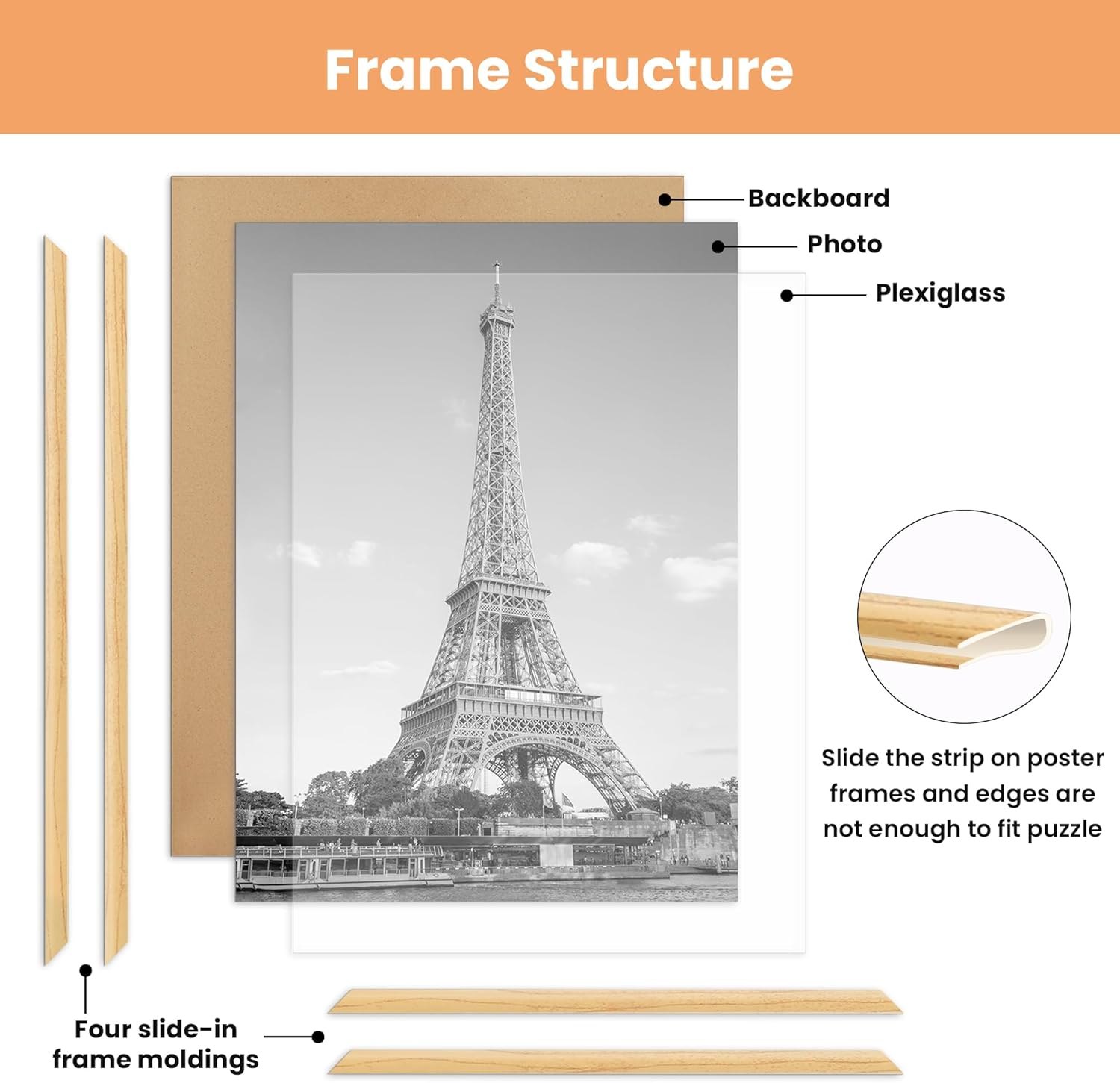 upsimples 24x36 Poster Frame Natural 3 Pack, Scratch-Proof Picture Frames 24 x 36 for Photo Gallery - Slide-In Strips, Horizontal or Vertical Wall Mounting Natural 24"L x 36"W — photo 12
