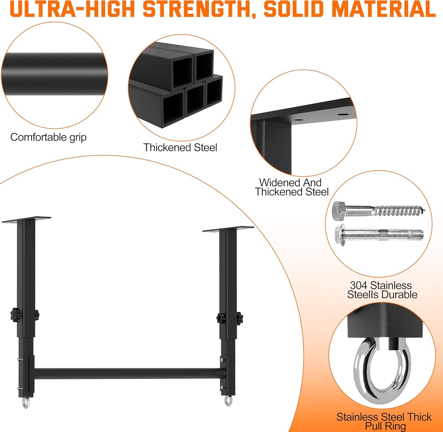 48" Ceiling Mount Pull Up Bar, Heavy Duty Multi- Grip Rafter Chin Up Bar for Garage/Basement/Backyard Ceiling Beam, Adjustable Height&Supports to 650 Lbs Black — photo 4