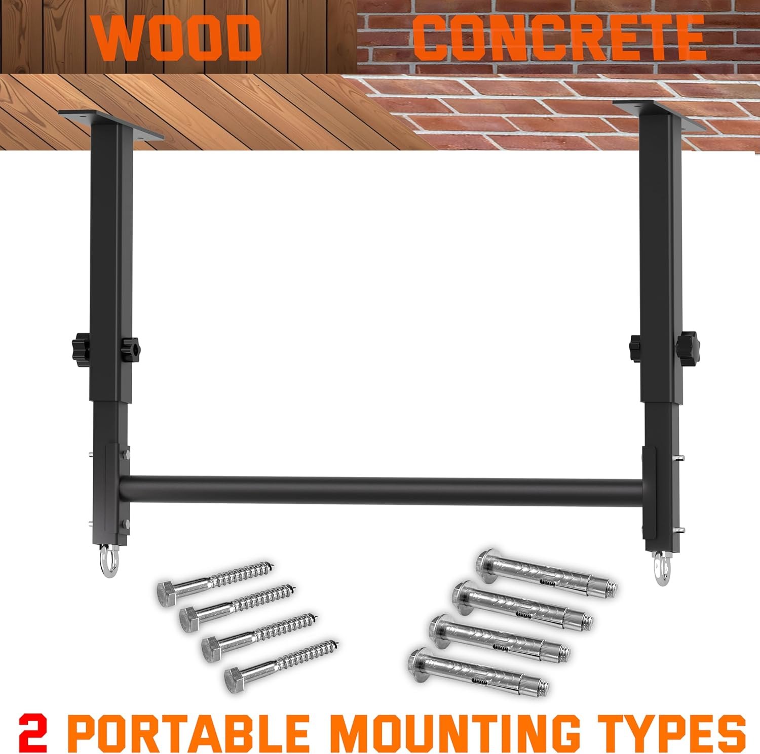 48" Ceiling Mount Pull Up Bar, Heavy Duty Multi- Grip Rafter Chin Up Bar for Garage/Basement/Backyard Ceiling Beam, Adjustable Height&Supports to 650 Lbs Black — photo 6