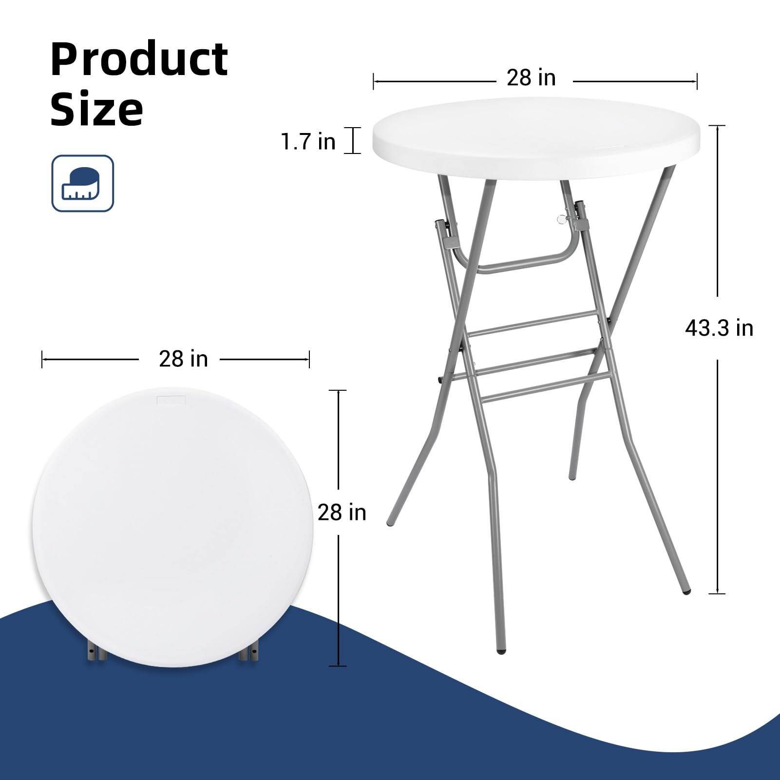 28in Cocktail Table White High Top Folding, Round Portable Bar Height Folding Table with Removable Legs, Indoor Outdoor Banquet for Parties, Commercial, Speech, School — photo 3