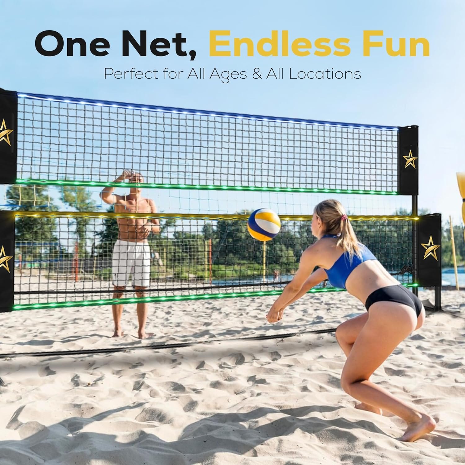 Western Star Portable Net - LED Light-Up Pickleball/Volleyball/Badminton Fun - Portable Sports Net for Backyard/Outdoor - Battery-Powered Lights - Light Up and Play — photo 5