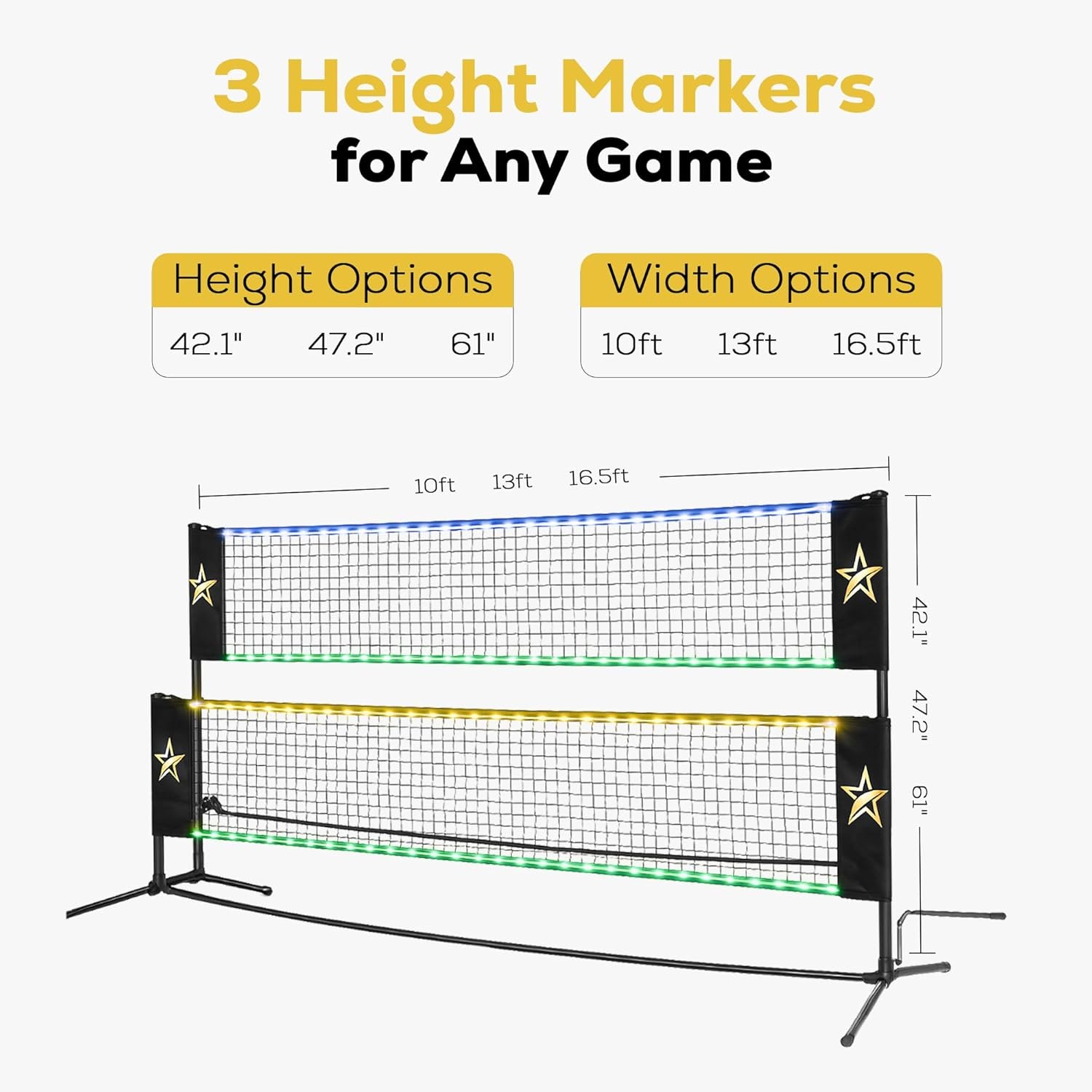 Western Star Portable Net - LED Light-Up Pickleball/Volleyball/Badminton Fun - Portable Sports Net for Backyard/Outdoor - Battery-Powered Lights - Light Up and Play — photo 6