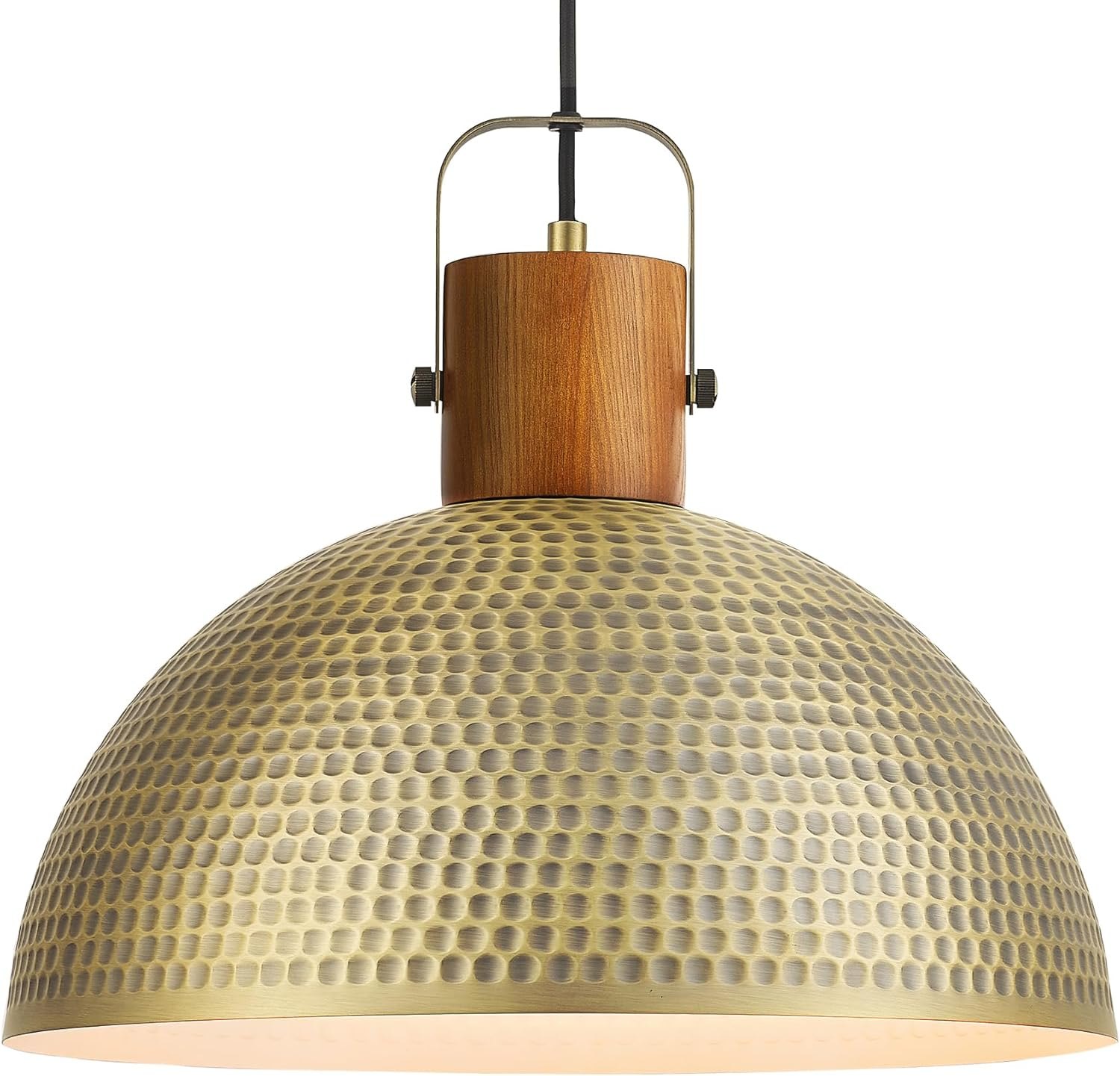 ELYONA 16 Inch Large Hammered Pendant Light Fixtures Ash Wood Vintage Dome Hanging Lamp Antique Gold Metal Kitchen Chandelier for Island, Farmhouse Dining Room Living Room Hallway Brushed Brass Brass - 1 Pack