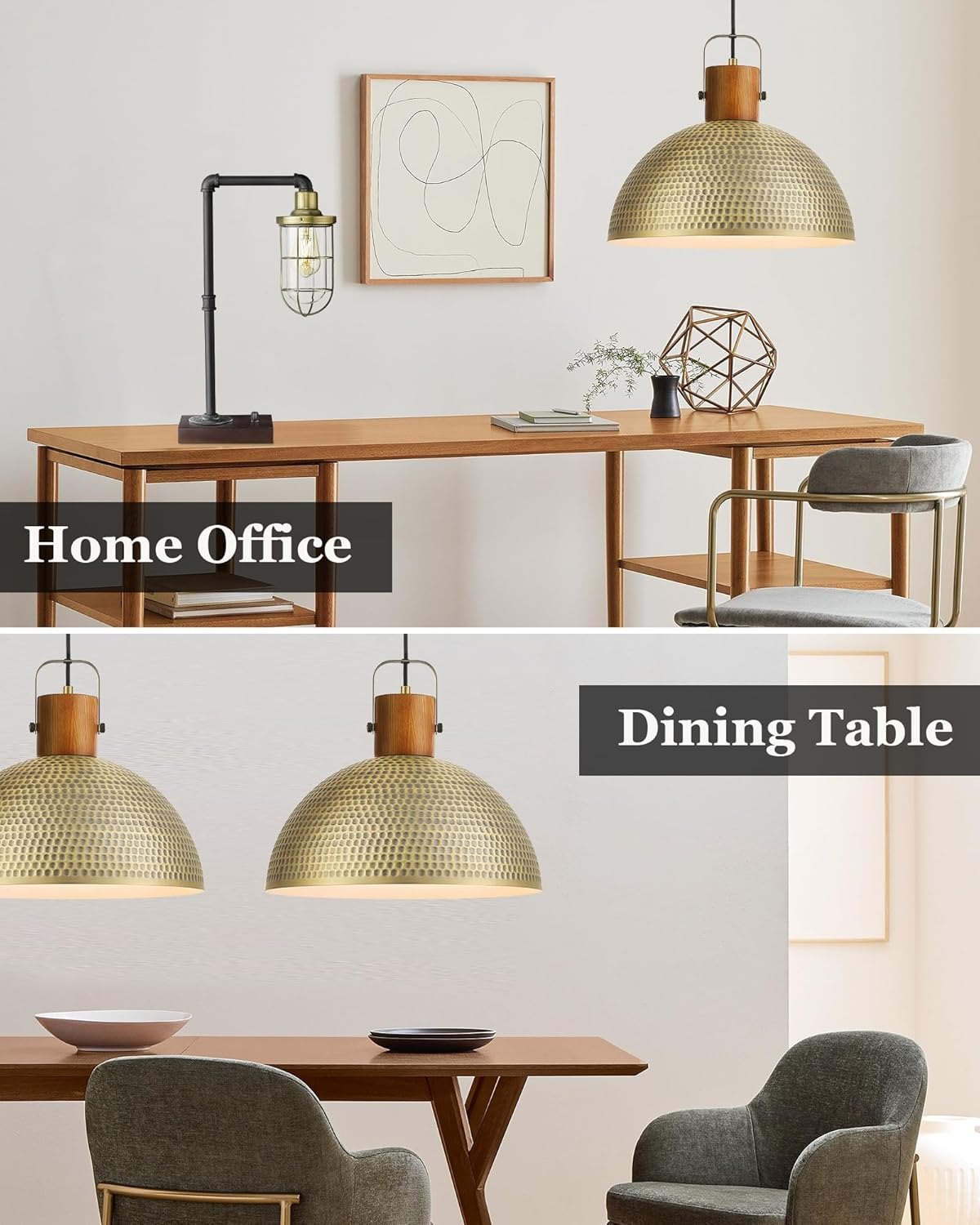 ELYONA 16 Inch Large Hammered Pendant Light Fixtures Ash Wood Vintage Dome Hanging Lamp Antique Gold Metal Kitchen Chandelier for Island, Farmhouse Dining Room Living Room Hallway Brushed Brass Brass - 1 Pack — photo 5