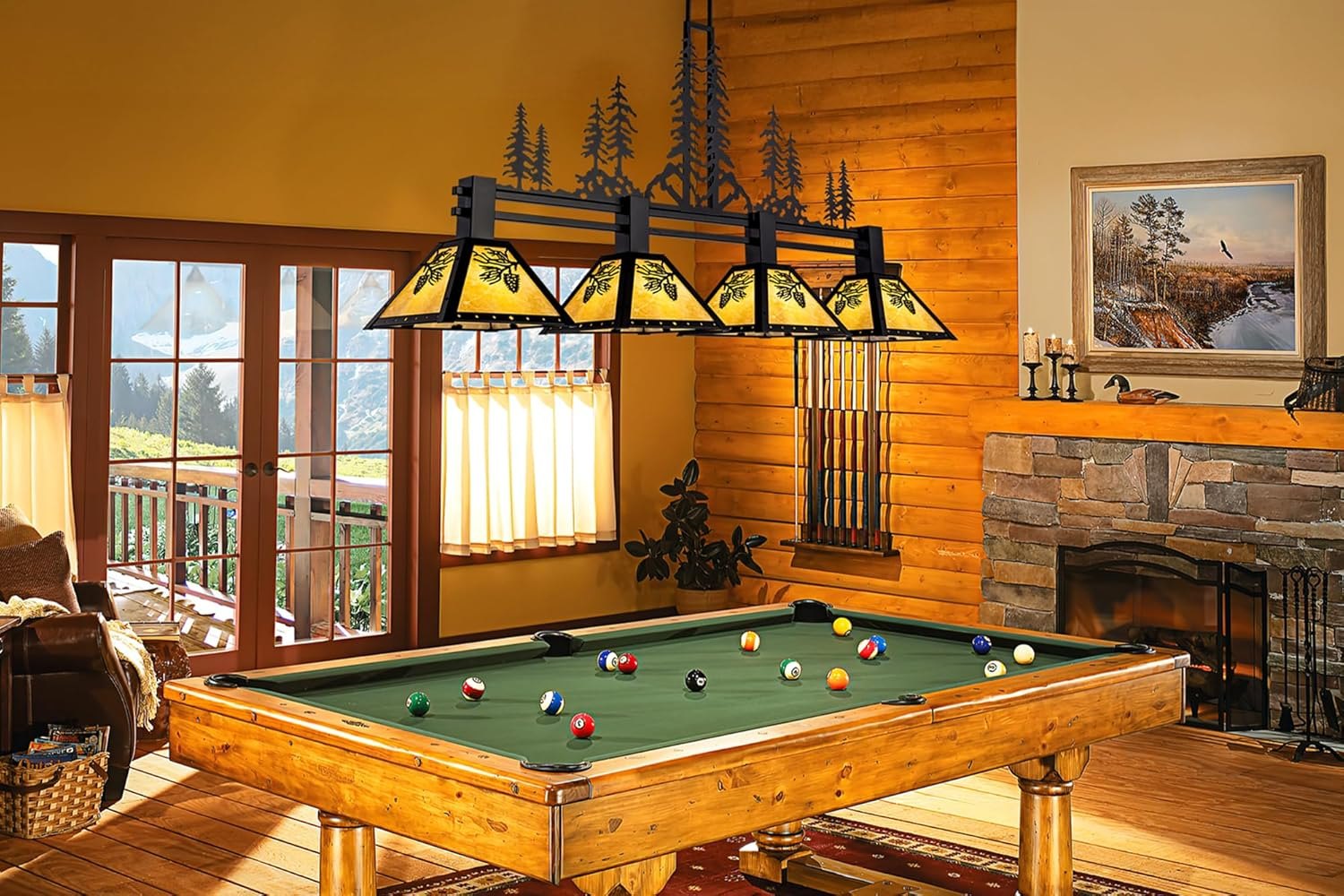 TOCHIC 64" Pool Table Light, 4 Lights Tiffany Billiard & Pool Table Lights, Farmhouse Chandelier for Dining Room Rustic Hanging Ceiling Light Fixture for 7 to 9 ft Tables Game Room Basement Bar — photo 6