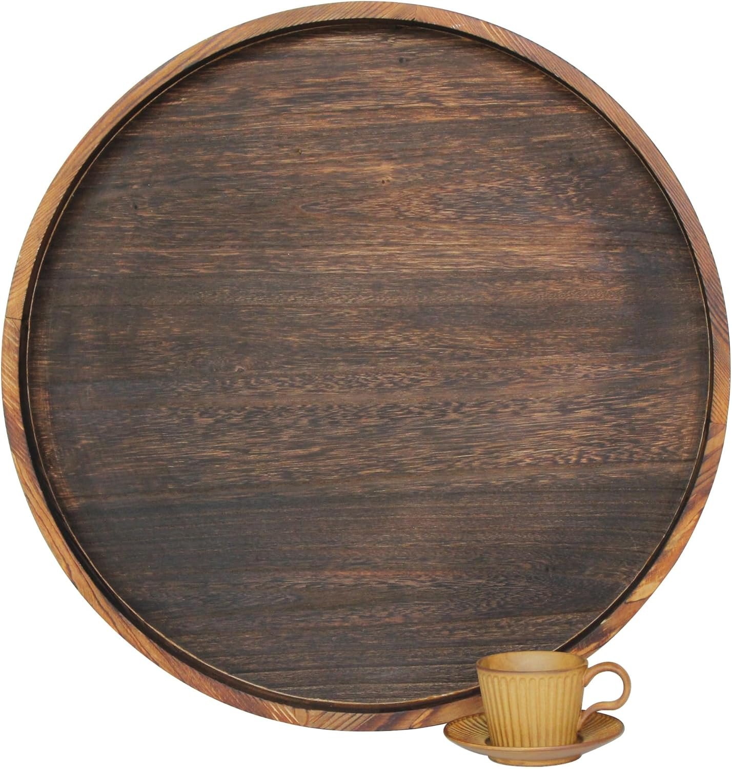 Extra Large Round Ottoman Table Tray Round-24 - Rustic Wooden Serving Tray for Farmhouse Decorative Oversized Coffee Table Trays Living Room Kitchen Counter Breakfast Brown 24" Brown Item Location: NSH-BACKWALL-09-01