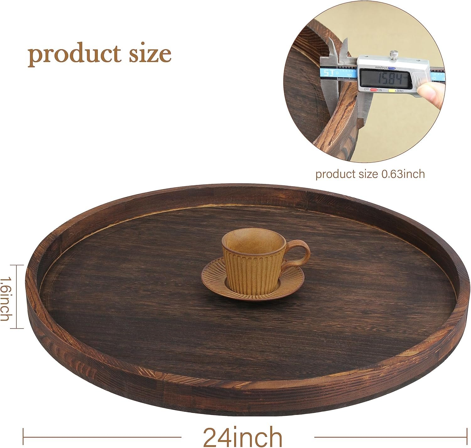 Extra Large Round Ottoman Table Tray Round-24 - Rustic Wooden Serving Tray for Farmhouse Decorative Oversized Coffee Table Trays Living Room Kitchen Counter Breakfast Brown 24" Brown Item Location: NSH-BACKWALL-09-01 — photo 2