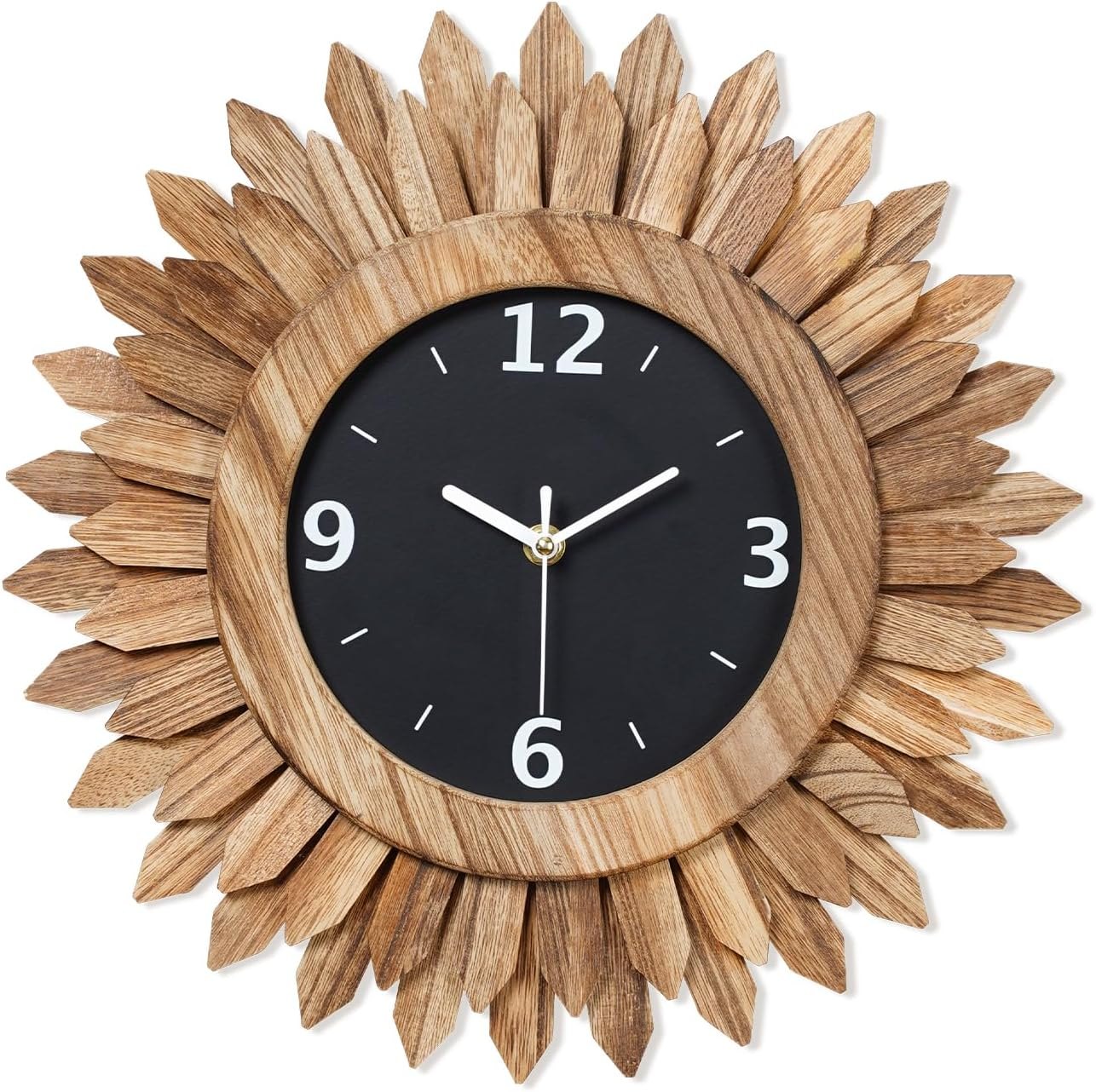 Honiway 14 Inch Wall Clock, Rustic Wood Boho Sunburst Decorative Wall Clocks Battery Operated Silent Non Ticking Farmhouse Small Wall Clocks for Living Room Kitchen Bedroom Home Decor (Rustic Brown) Rustic Brown 14 inch Item Location: NSH-18-05-01