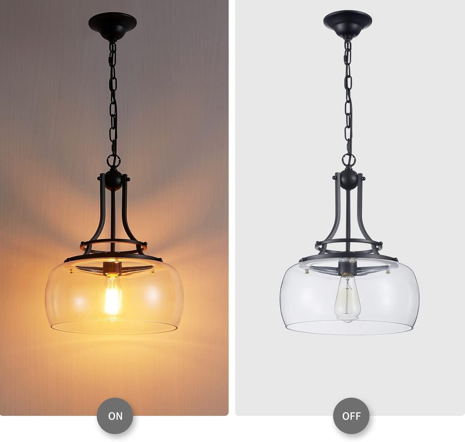 WUZUPS Chandelier Rustic Farmhouse Industrial Round Ceiling Pendant LED Light Fixture with Clear Glass Shades for Dining Room Kitchen Island Foyer Entryway, H 17" x W 13.4", E26 Base, Black Pendant Light, Black Item Location: NSH-BACKWALL-13-01 — photo 4