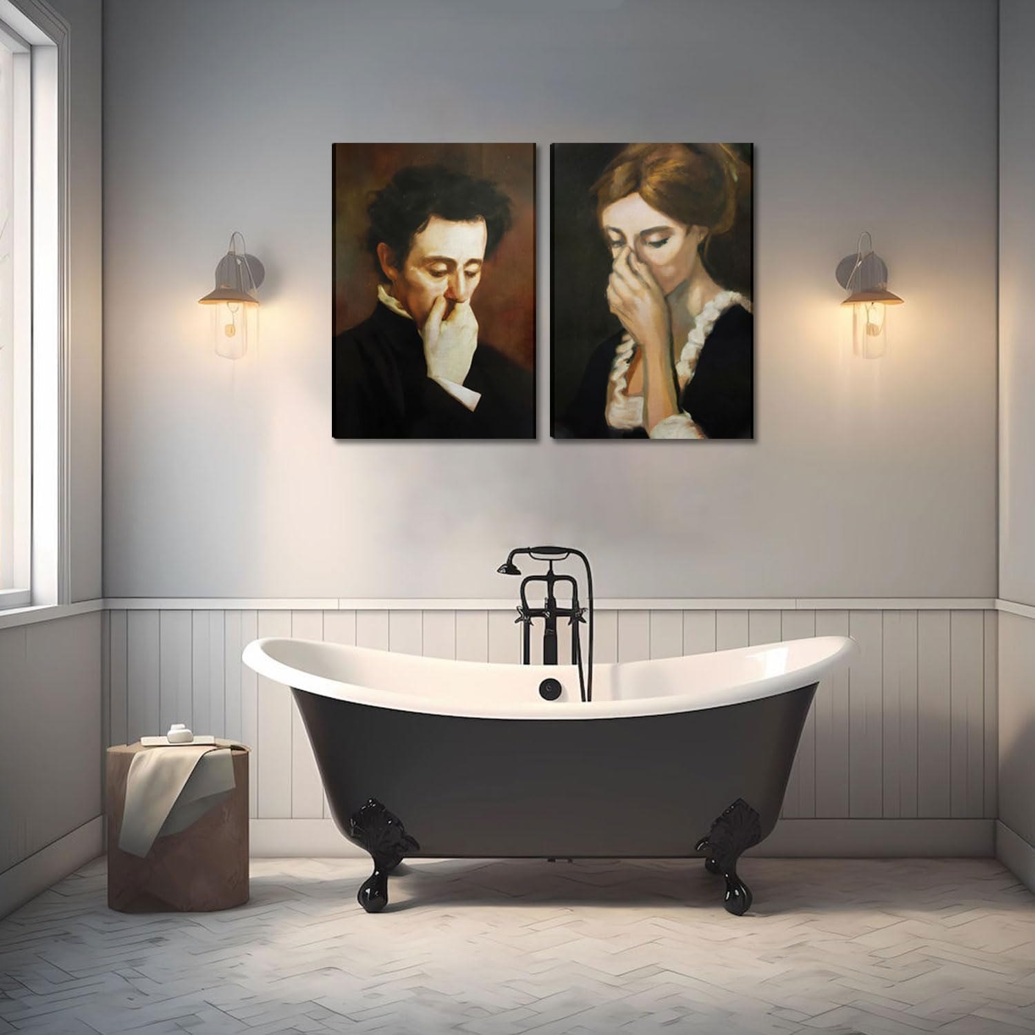 MUWAK Funny Bathroom Wall Art Set of 2 - Black Humour Unpleasant Smell Cover Nose Pictures Prints, Bathroom Paintings for Wall Decor Room Decor, Restroom, Bathroom Decor - Framed 16x24 in Humor Style - A 24L" x 16W" Item Location: NSH-12-29-03 — photo 6
