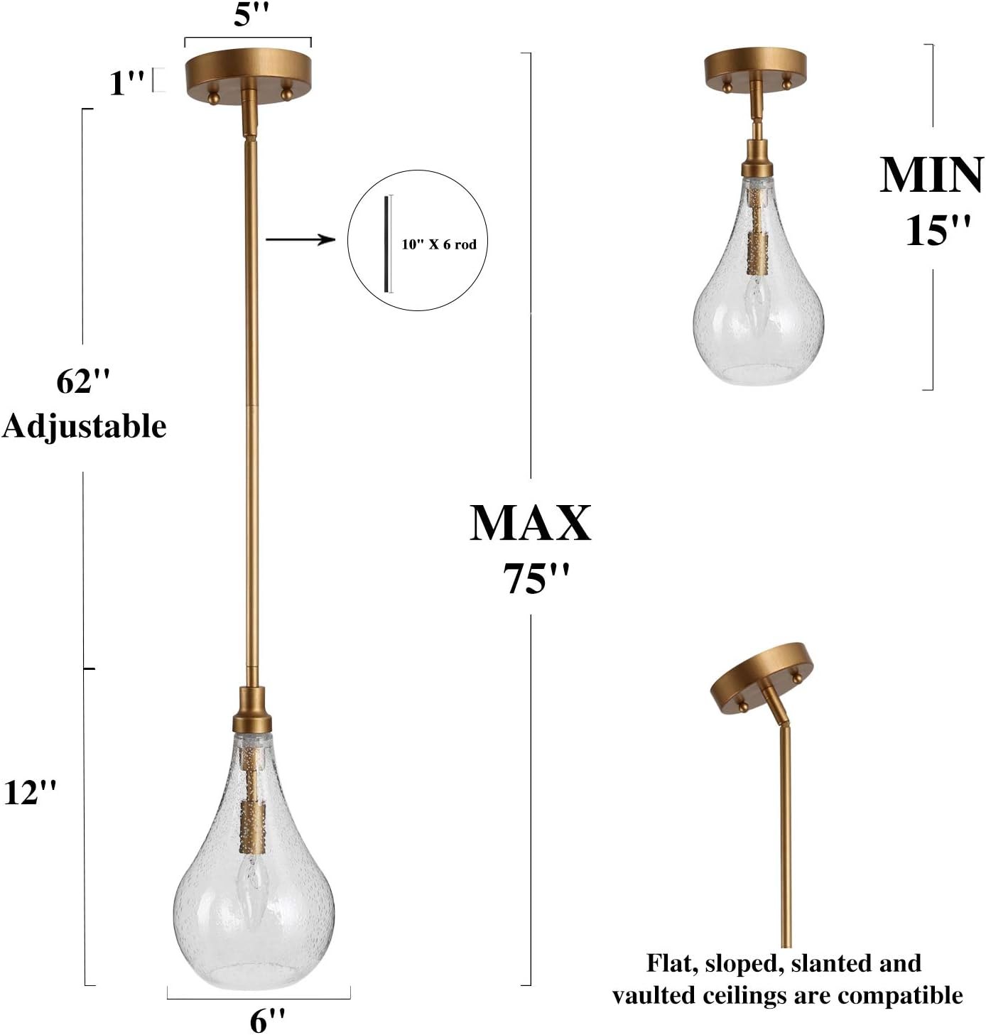 KSANA Gold Glass Pendant Lighting for Kitchen Island, Bedroom, Dining Room, Entryway, Sink, Breakfast Nook Item Location: NSH-14-30-01 — photo 2