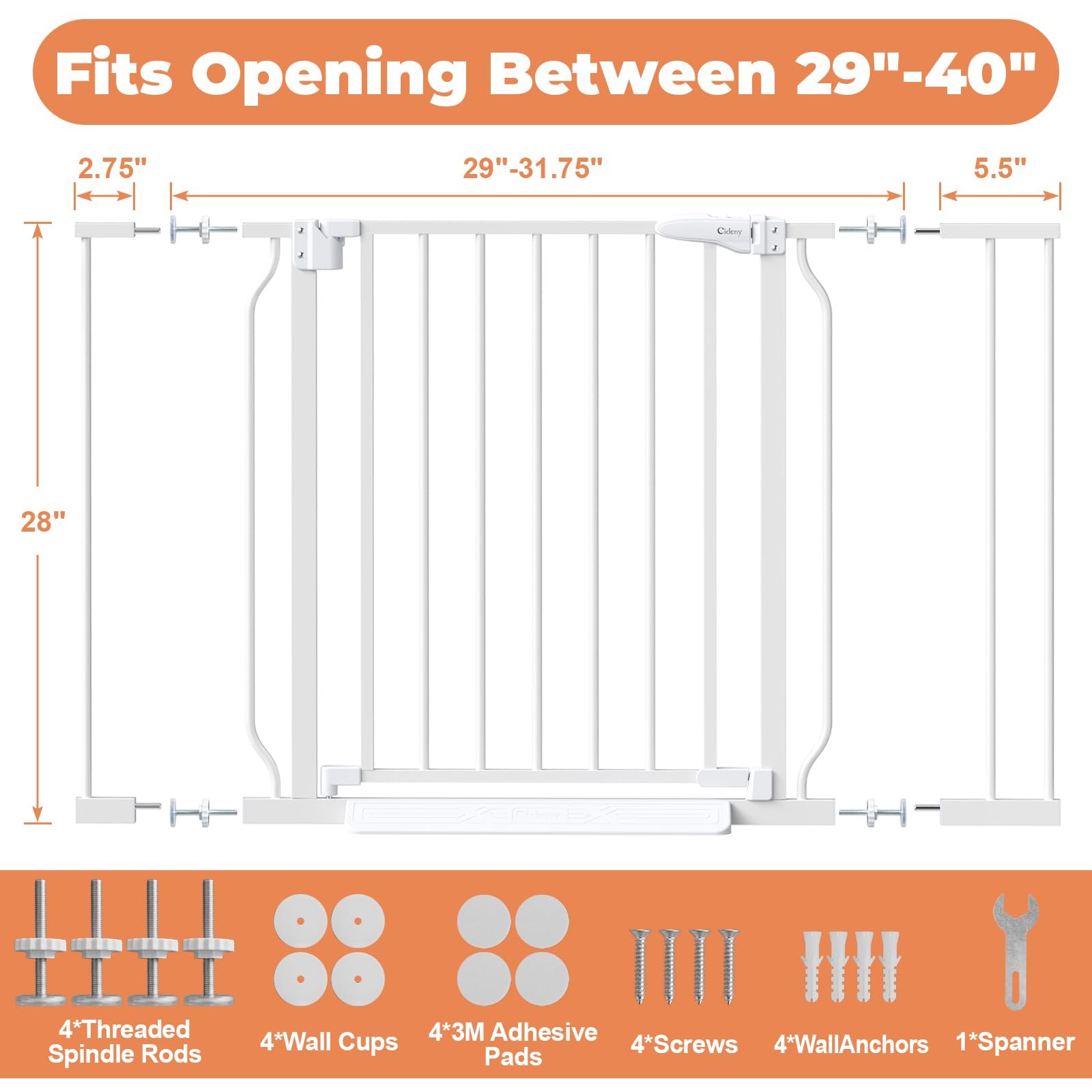 Baby Gate No Drilling, 29"-40" Auto Close Dog Gate Indoor for Doorways & Stairs, Pressure Mounted Adjustable Pet Gate, Easy Walk Through Child Gate for Children & Pets Stroller Friendly, White PM — photo 5