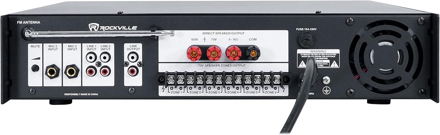 Rockville RCS650-6 650 Watt 6-Zone 70V Commercial Amplifier, Bluetooth, USB/SD/FM Playback, Rack-Mountable, for Restaurants & Offices — photo 2