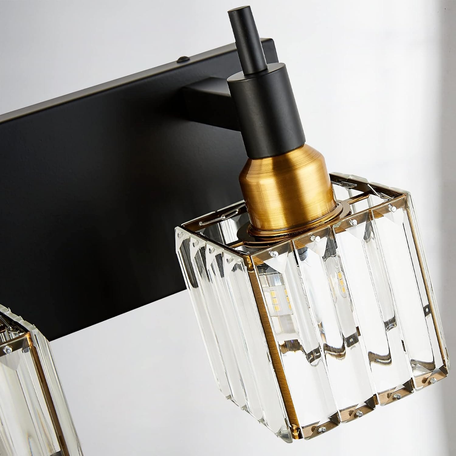 Gold Black Crystal Bathroom Lighting Fixtures, 4 Light Brass Modern Crystal Bathroom Vanity Lights Over Mirror Brass Bath Light Black Gold-Square Shade 4-Light — photo 8