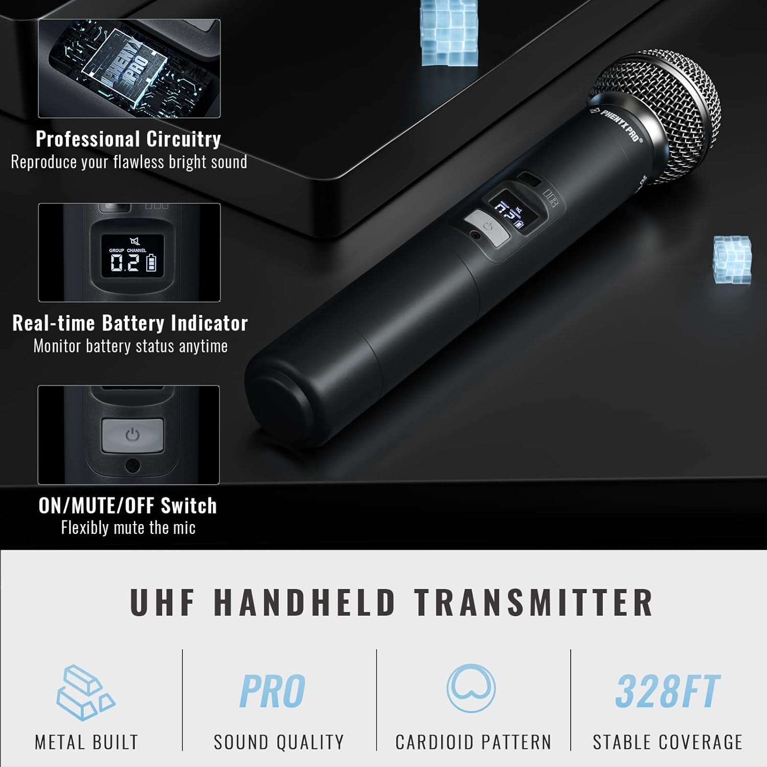 Phenyx Pro Wireless Microphone System, Quad Channel Wireless Mic, w/ 4x40 UHF Frequencies, Auto Scan, 328ft Long Range, 4 Handheld Dynamic Microphone for Singing, Church, Karaoke (PTU- 7000-4H) — photo 2