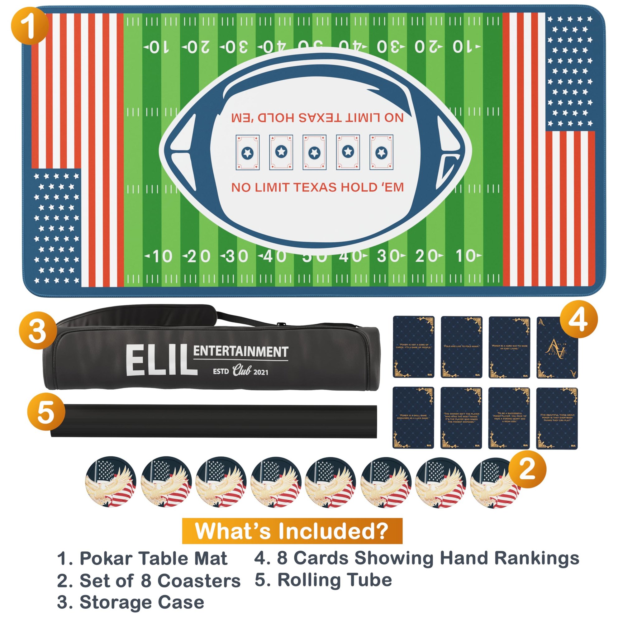 Elil Poker Mat 70"x35"– Folding Poker Table Top, Durable and Portable Poker Table Topper - Non-Slip Backing, Texas Hold'em Poker Mat for Table- Up to 10 Players, Ideal for Home Games and Tournaments — photo 2
