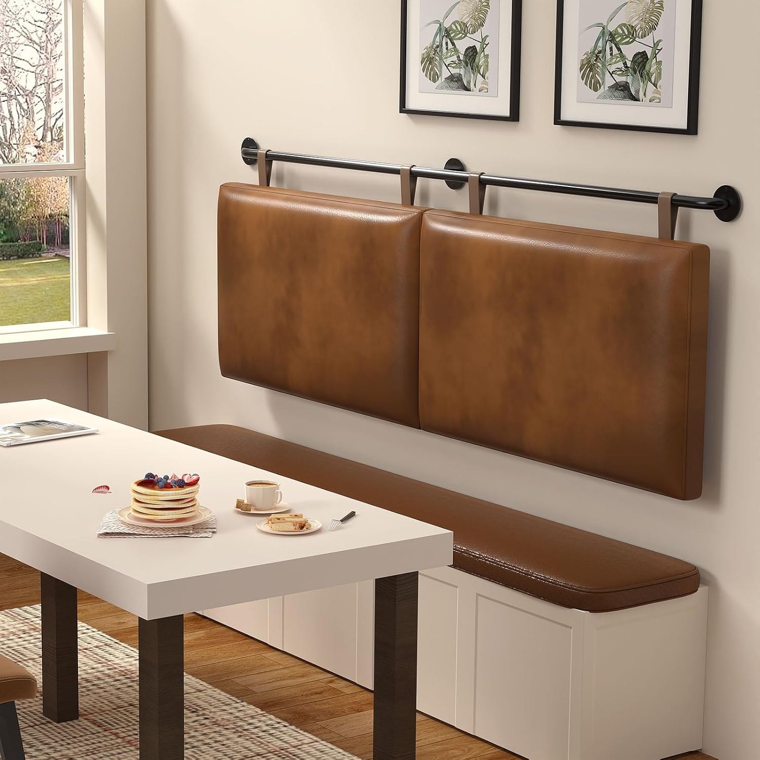 Queen Headboard, Hanging Headboards with Brown Faux Leather Industrial Pipe Modern Style Multifunction Queen Headboard Only for Bed Backboard (Brown Leather, Queen) — photo 6