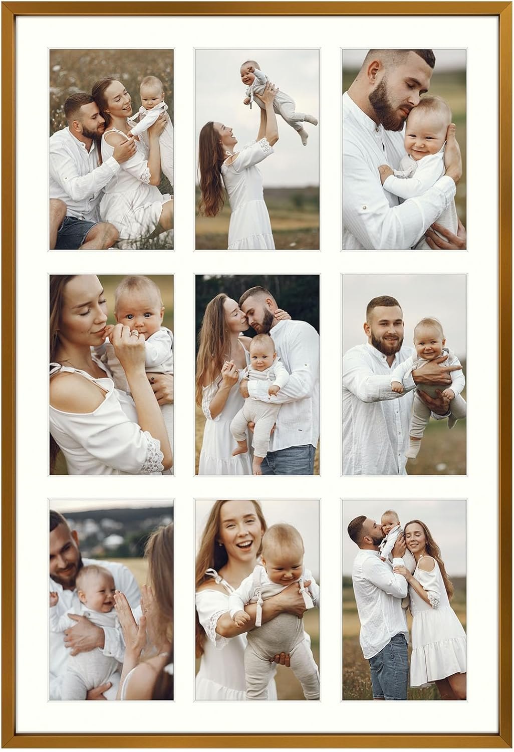 Golden State Art, 4x6 Aluminum Collage Frame, Displays 6x4 Pictures With 9 Openings Mat or One 13.6x19.7 Photo, Real Glass, Portrait/Landscape Wall Display, Bronze, 1 Pack 9-4x6 | 1 pack Bronze