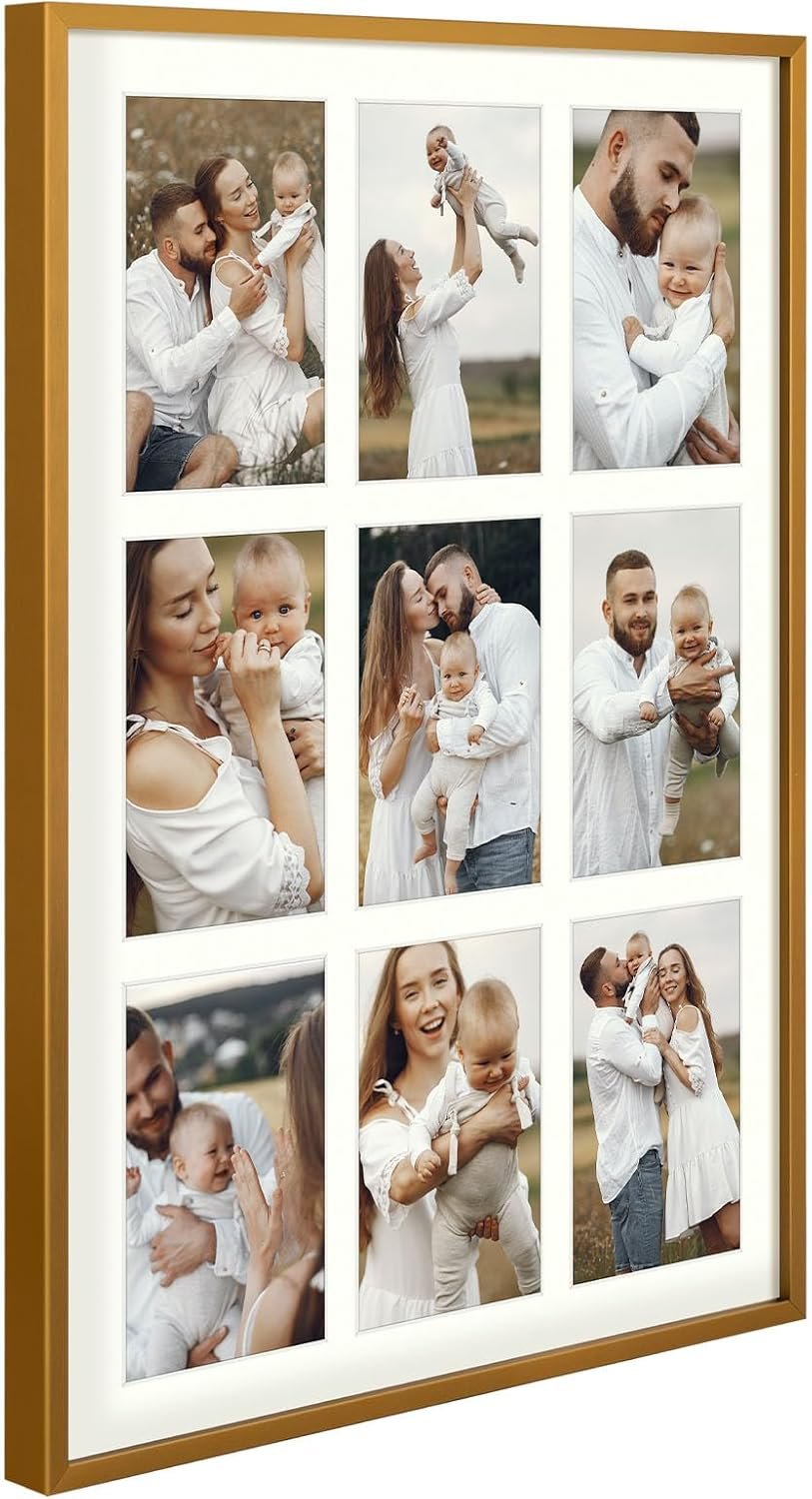 Golden State Art, 4x6 Aluminum Collage Frame, Displays 6x4 Pictures With 9 Openings Mat or One 13.6x19.7 Photo, Real Glass, Portrait/Landscape Wall Display, Bronze, 1 Pack 9-4x6 | 1 pack Bronze — photo 4