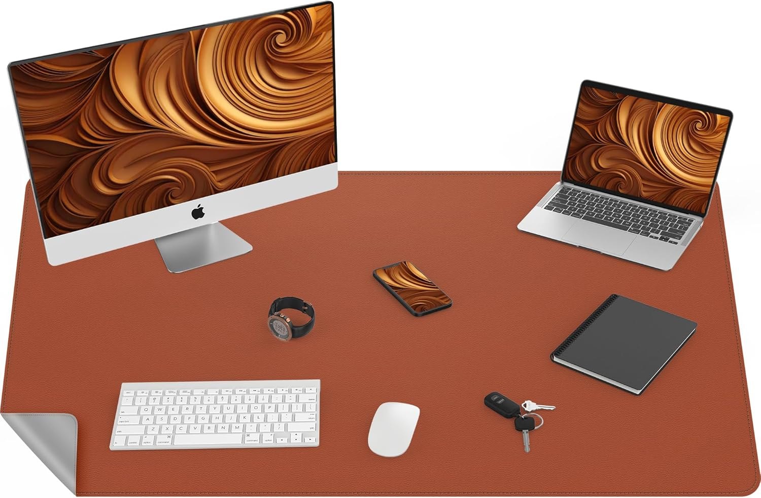 Large Desk Mat - 47.2"x23.6"Double-Sided Desk Pad Protector,Large Desk pad, Leather Desk Pad for Keyboard and Mouse,Mouse Pad for Office or Home Workspace(Brwon Gray) Brown 48in*24in