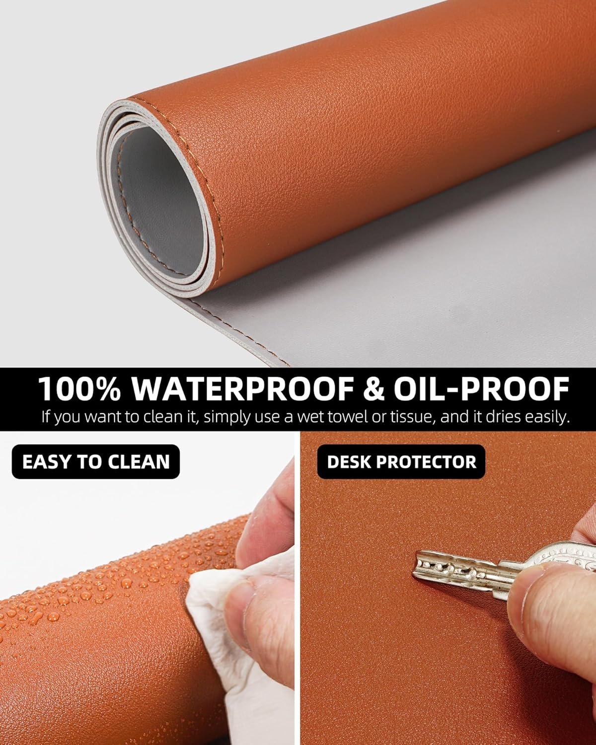 Large Desk Mat - 47.2"x23.6"Double-Sided Desk Pad Protector,Large Desk pad, Leather Desk Pad for Keyboard and Mouse,Mouse Pad for Office or Home Workspace(Brwon Gray) Brown 48in*24in — photo 3