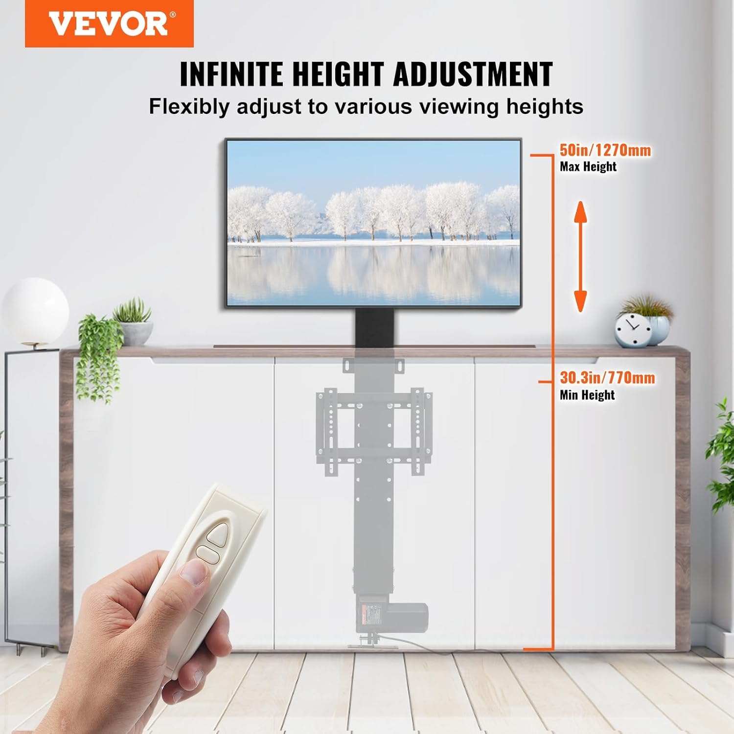 VEVOR Motorized TV Lift Stroke Length Motorized TV Mount with Remote Control Height Adjustable 20"(500mm) Stroke 14''-37''(500mm) — photo 2