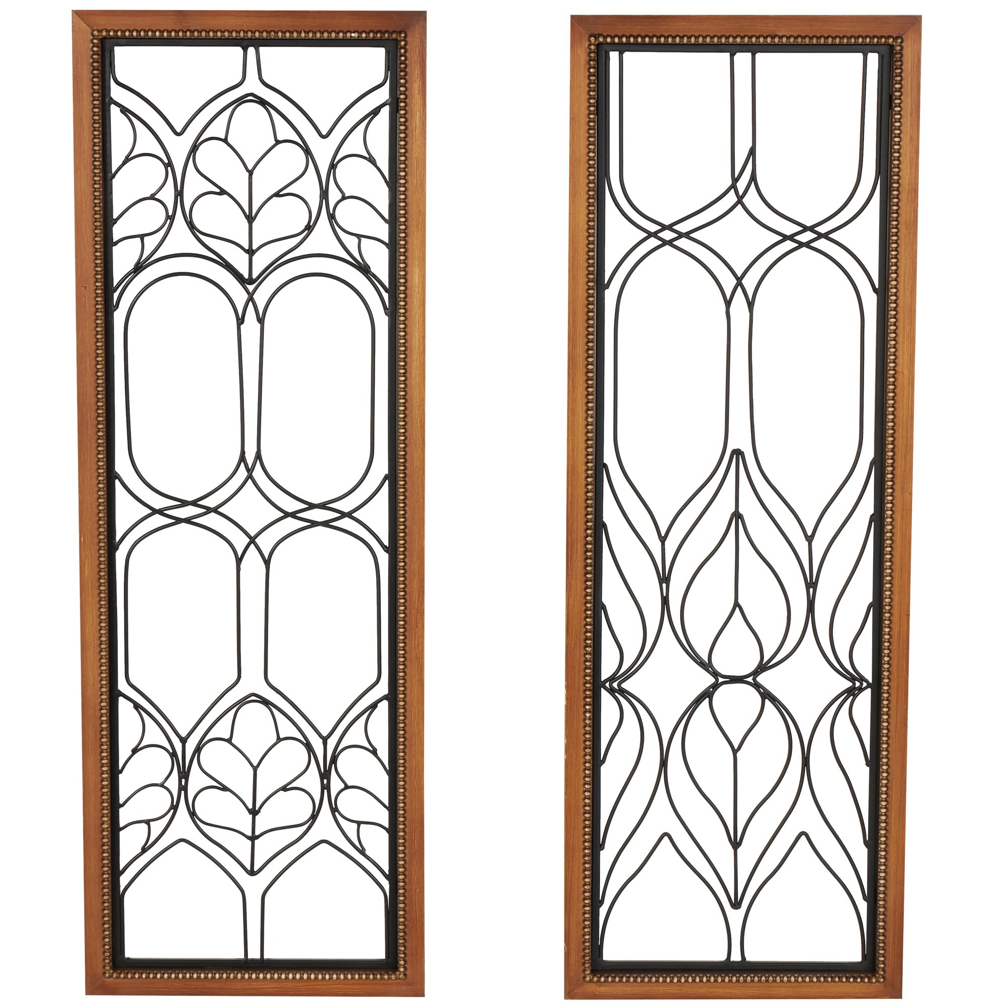 Black Metal Geometric Wire Cutout Home Wall Decor with Beaded Accents
