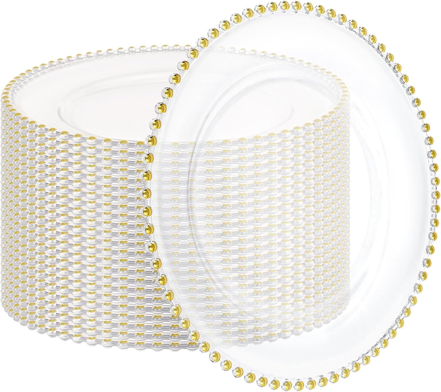24 Pack Clear Charger Plates 13 Inch Clear Plastic Charger Plates with Beaded
