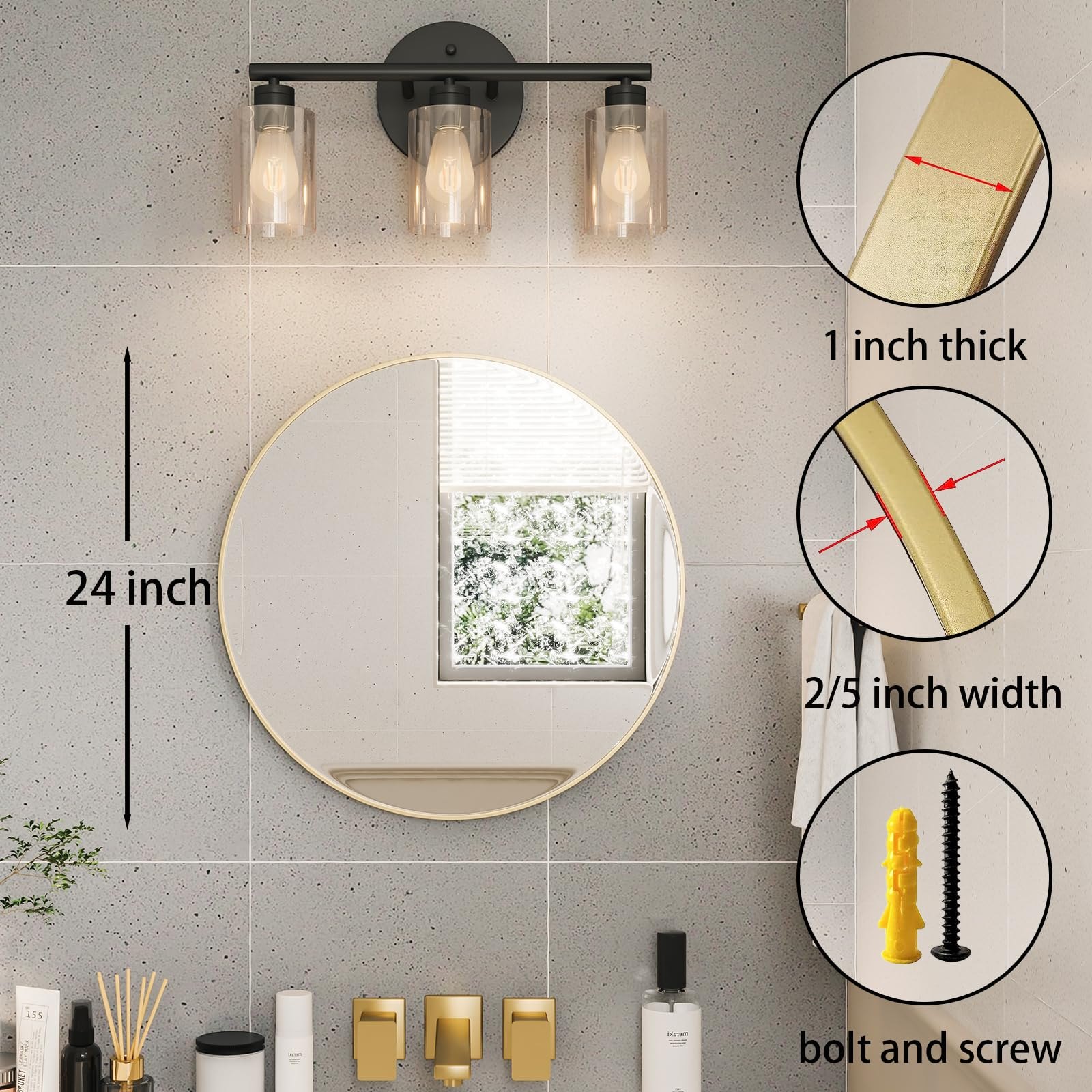 Round Mirror, Gold Round Mirror, 24 inch Round Bathroom — photo 6