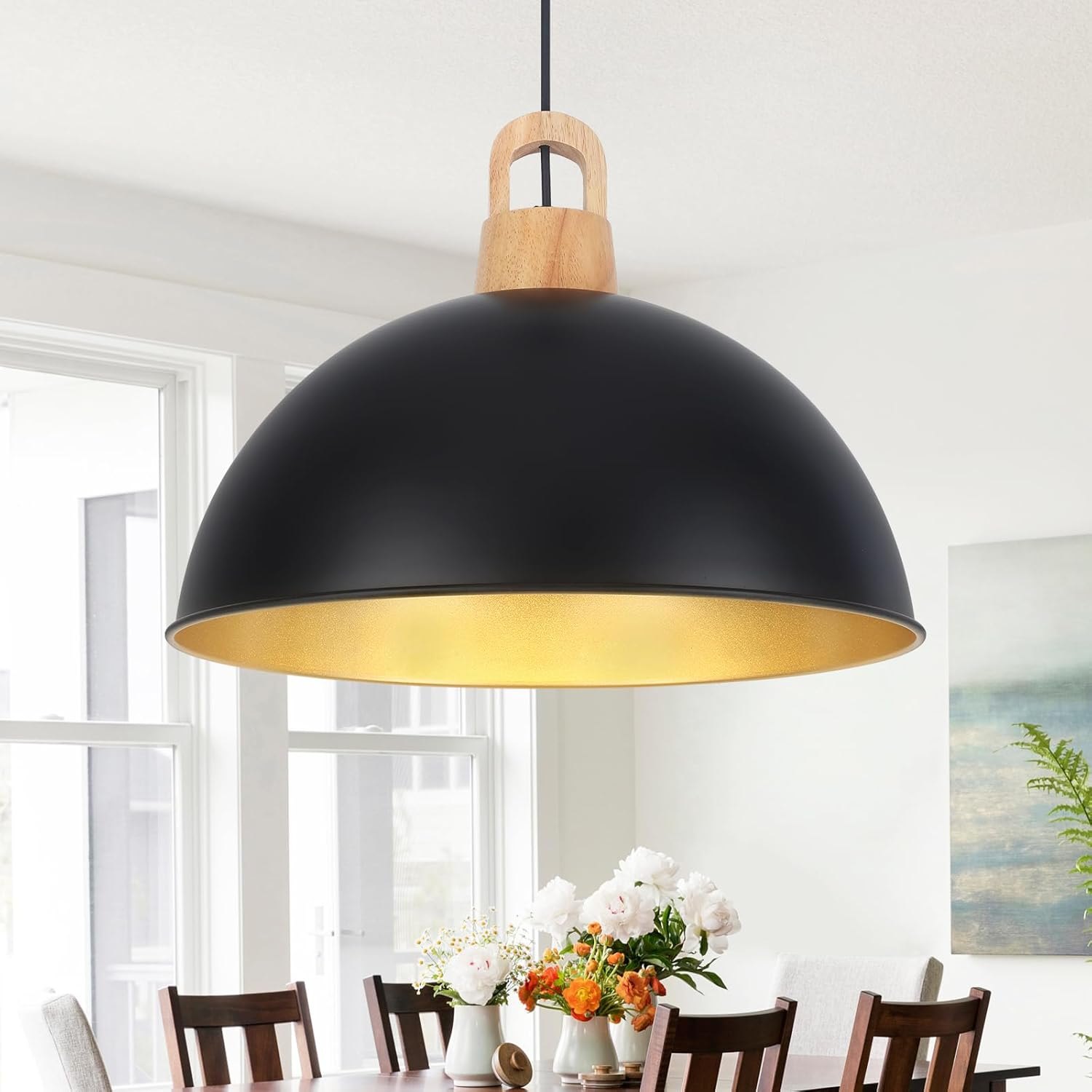 Generies 18'' Pendant Lights for Kitchen Island Large Dome Chandelier Black Pendant